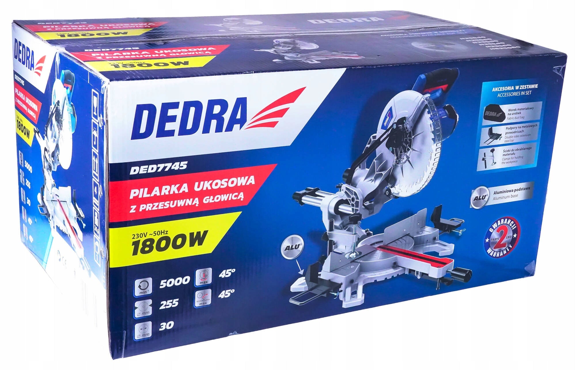 DEDRA DED7745 BEVEL SAW WITH FEED 1800W 254mm Product weight with unit packaging 15 kg
