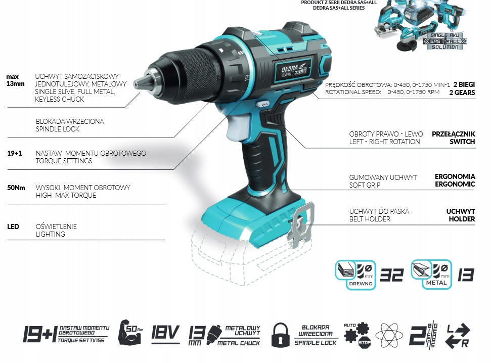 DEDRA DRILL AKU SAS+ALL DED7041 18V Manufacturer code DED7041
