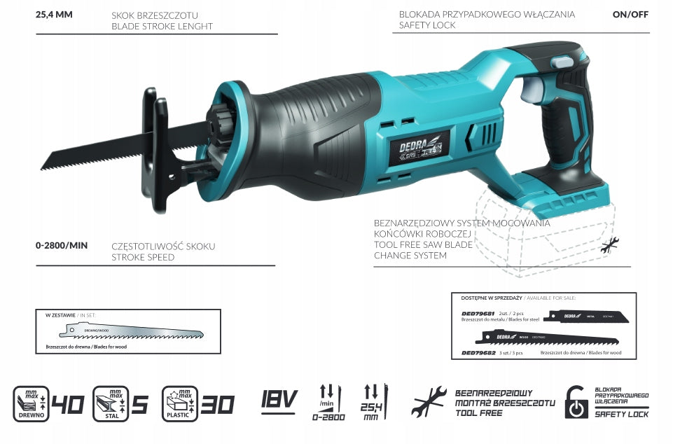 DEDRA RECIPROCATING SAW CORDLESS SAW DED7061 Manufacturer code DED7061