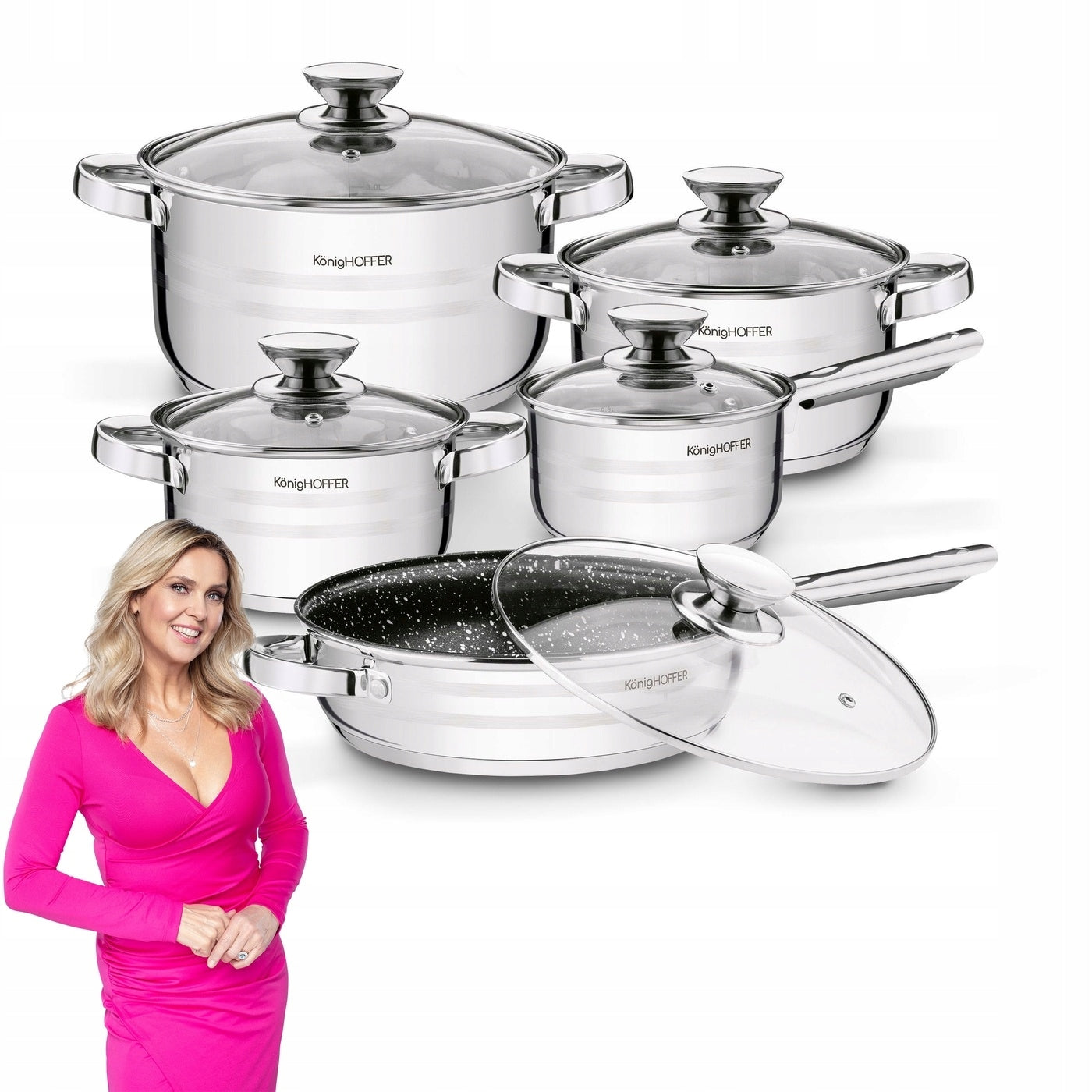 DEEP PAN POT SET with LID INDUCTION Konighoffer Soler 10el