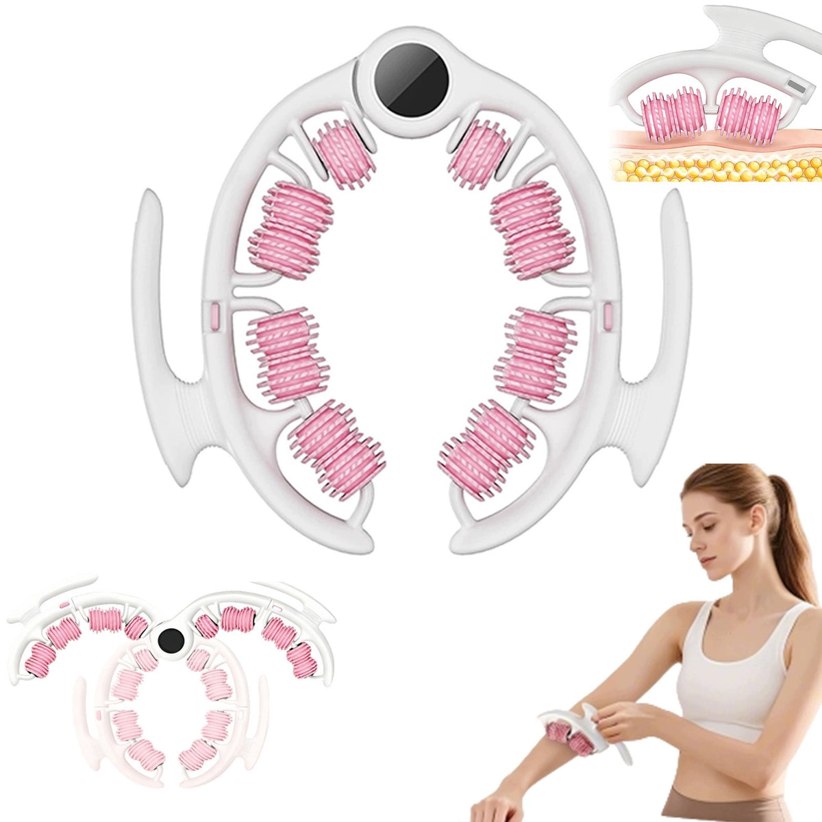 DEEP TISSUE MASSAGE ROLLER MANUAL ERGONOMIC COMPACT PINK