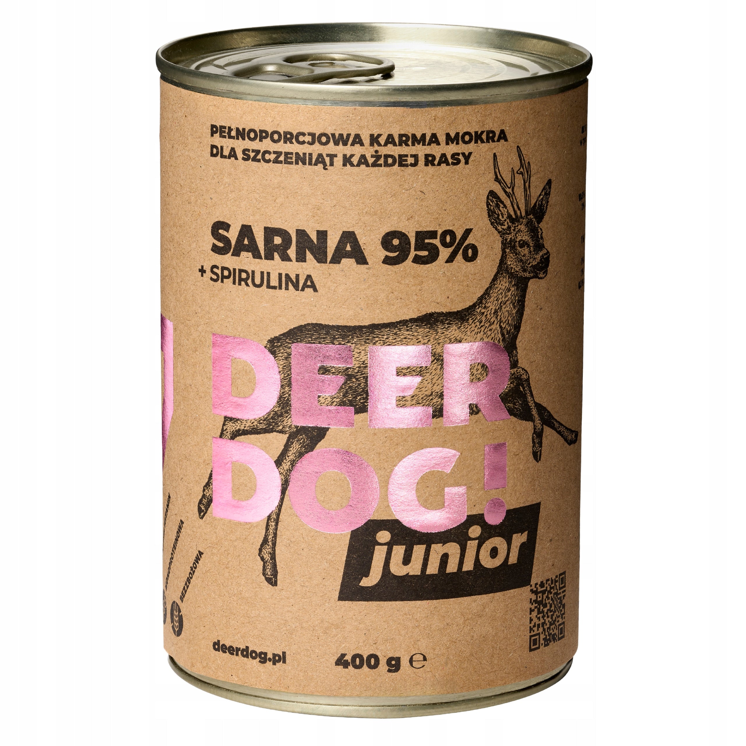 DEER DOG Junior wet deer food 95% + spirulina 400g Manufacturer code Mokra karma