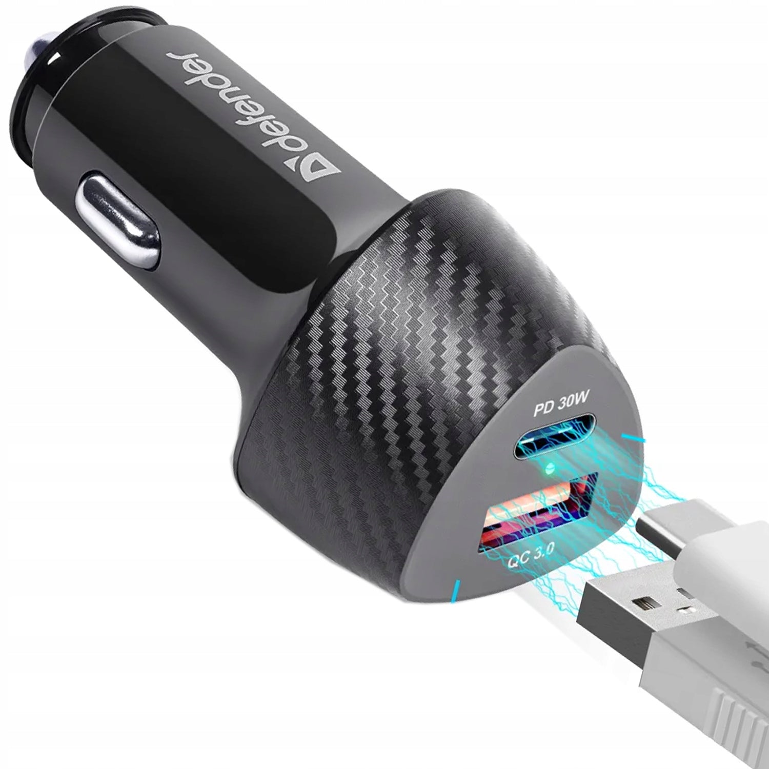 DEFENDER QC FAST USB CAR CHARGER USB-C TYPE-C PD 30W QC 3.0