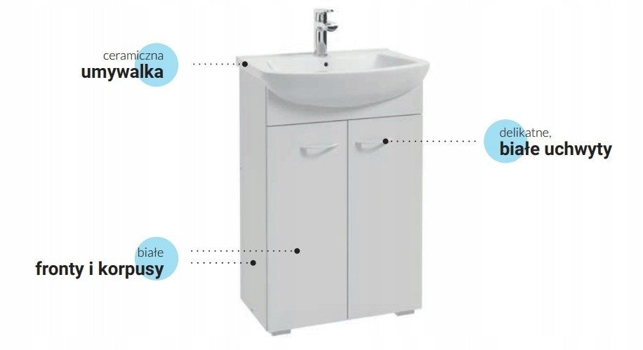 Badezimmerschrank Defra D45 2D0S mit Waschbecken Tomaso 095-D-04501+1569, weiß 