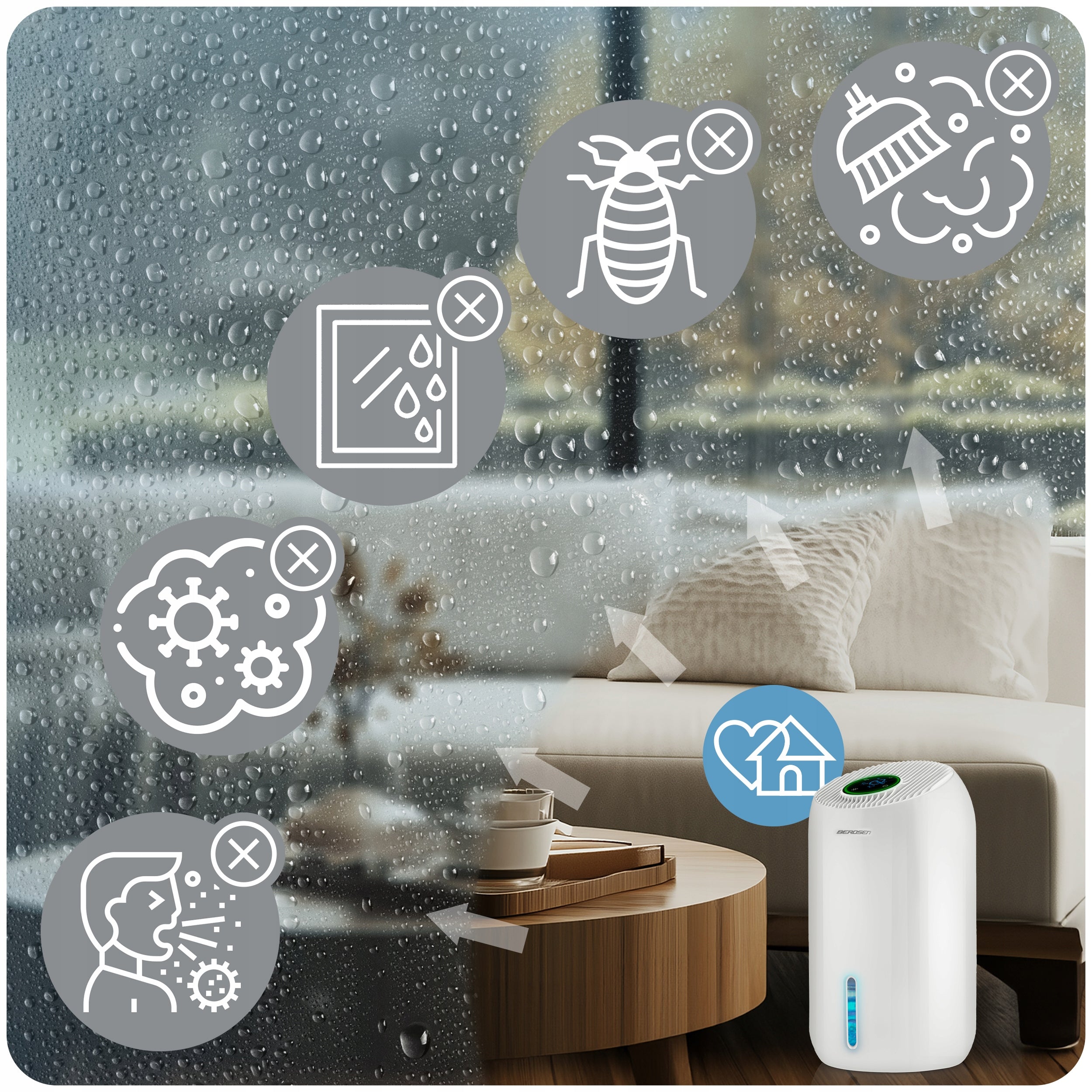 DEHUMIDIFIER MOISTURE ABSORBER 60W QUIET 34dB TIMER LED Berdsen Power 64 W