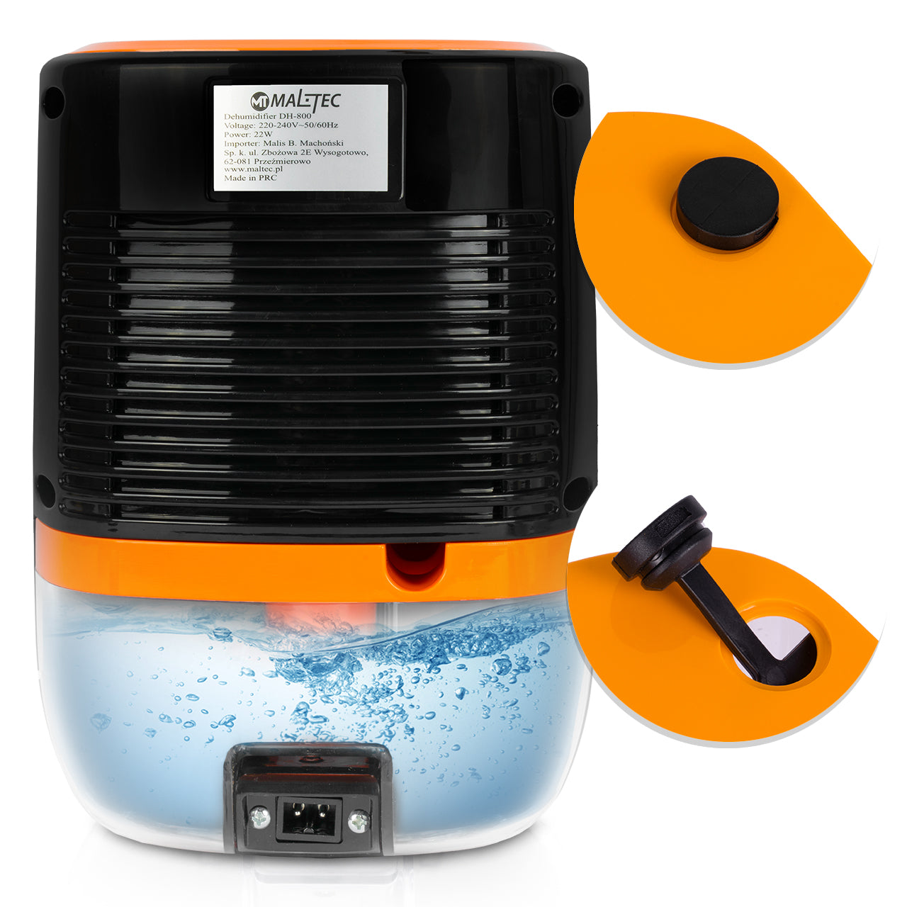 DEHUMIDIFIER MOISTURE ABSORBER QUIET EFFICIENT MALTEC 0,8L BLACK Efficiency 0.3 l/24 h