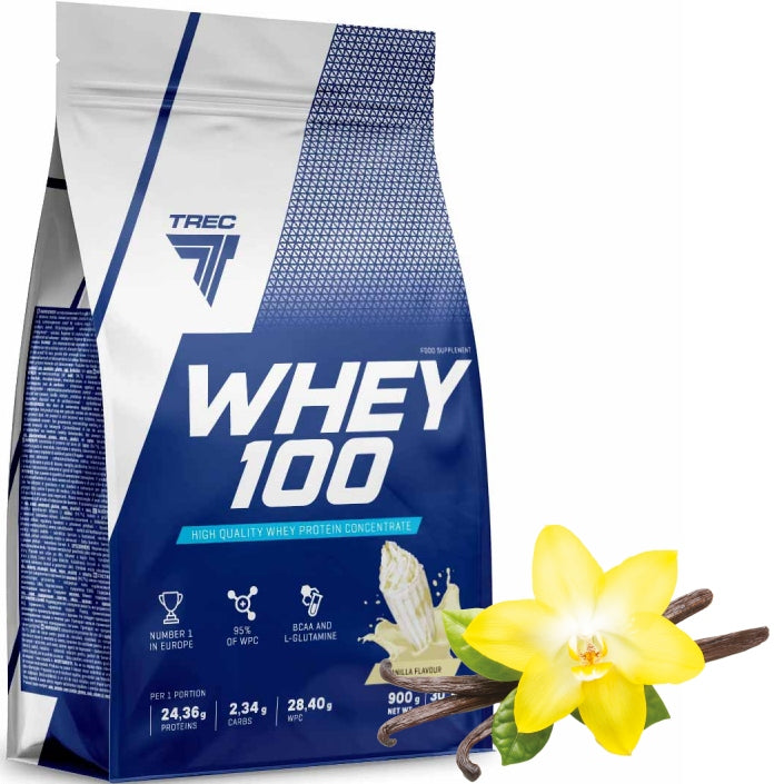 DELICIOUS PROTEIN WPC Trec Whey 100 900g PROTEINS FOR TRAINING VANILLA FLAVOR