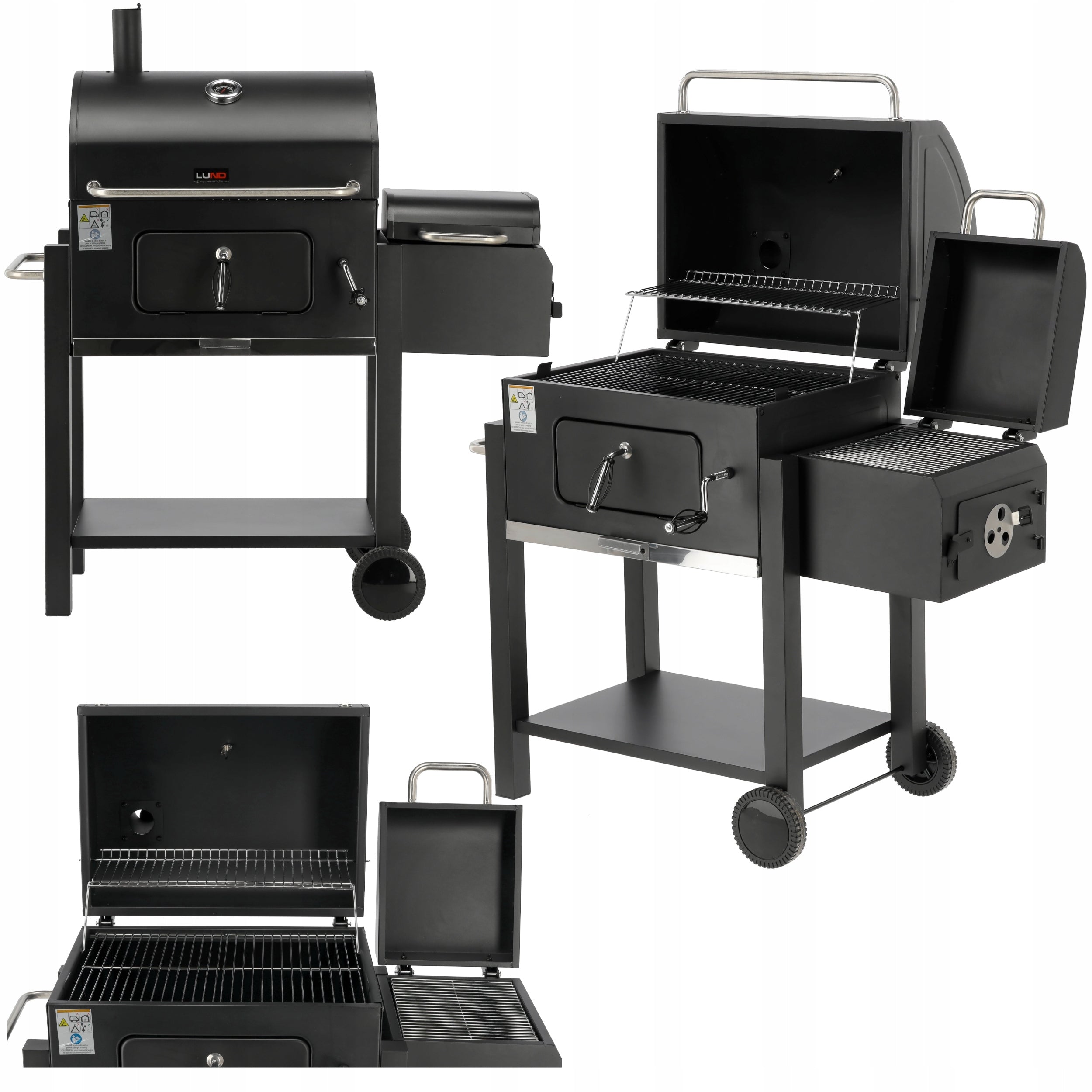 DELUXE CHARCOAL GARDEN GRILL WITH LID AND THERMOMETER WITH SMOKEHOUSE LUND