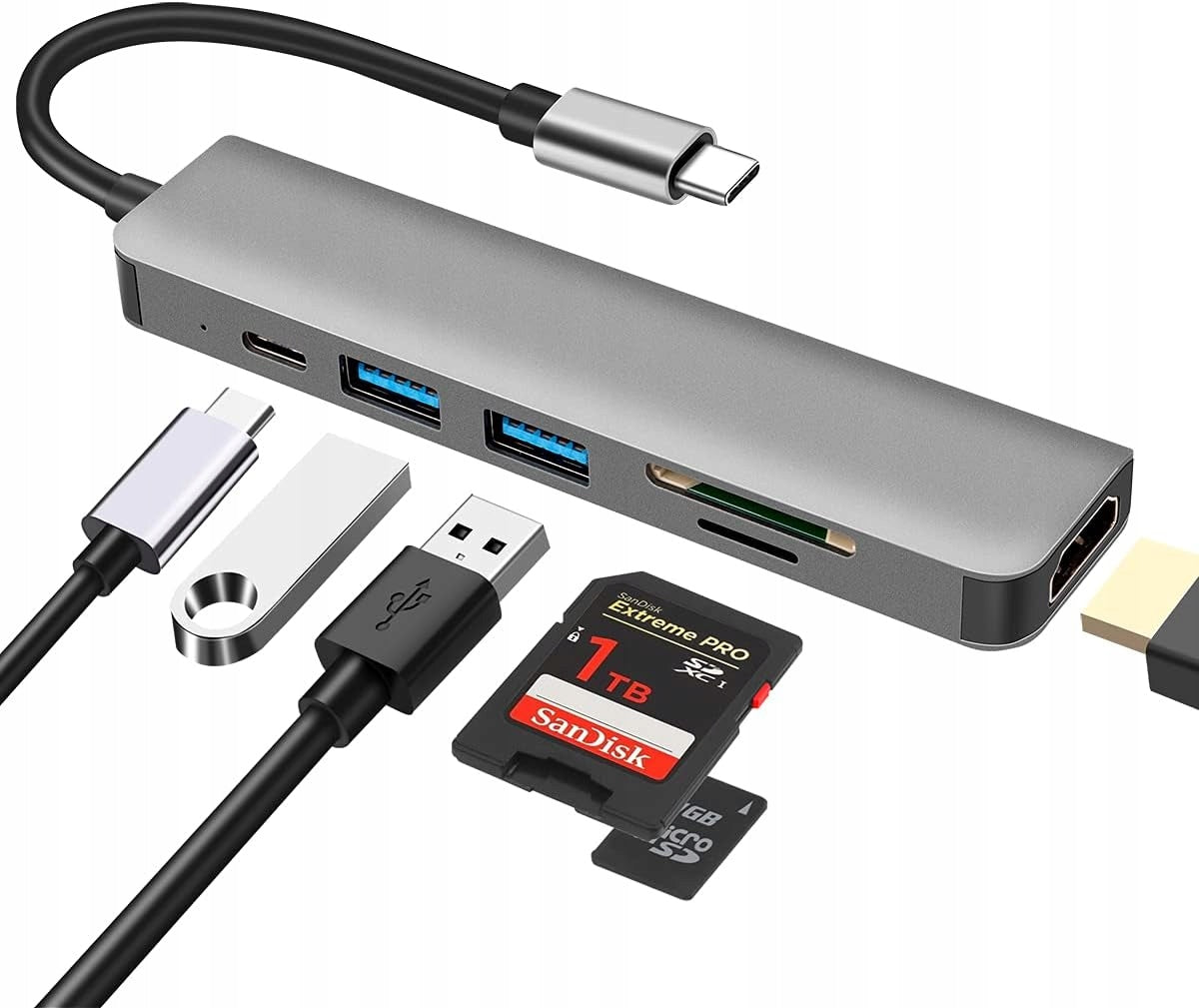 DEMKICO USB C Hub 6in1 4K HDMI 100W PD Card Reader Aluminum