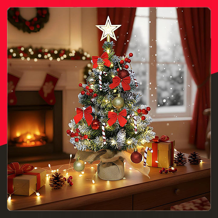 DENSE CHRISTMAS TREE ON THE TRUNK ARTIFICIAL NATURAL snow-covered 60 cm LAMPS BAUBLES JUTE Manufacturer code P40AL01