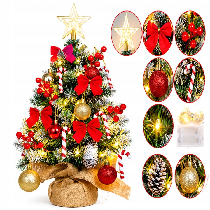 DENSE CHRISTMAS TREE ON THE TRUNK ARTIFICIAL NATURAL snow-covered 60 cm LAMPS BAUBLES JUTE