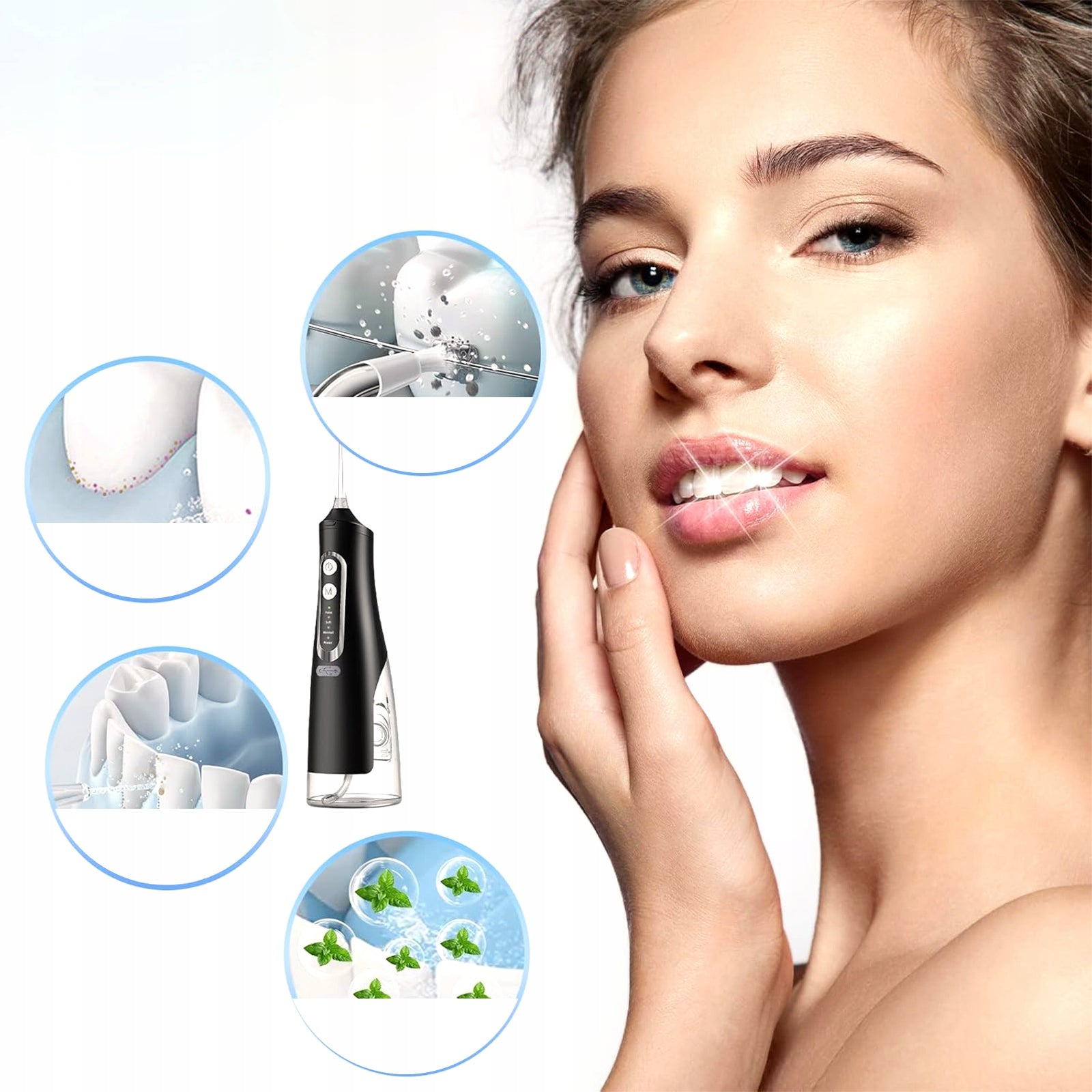 DENTAL IRRIGATOR 4 NOZZLES WIRELESS ORAL IRRIGATOR 310ML BLACK POWERFUL Packaging status original