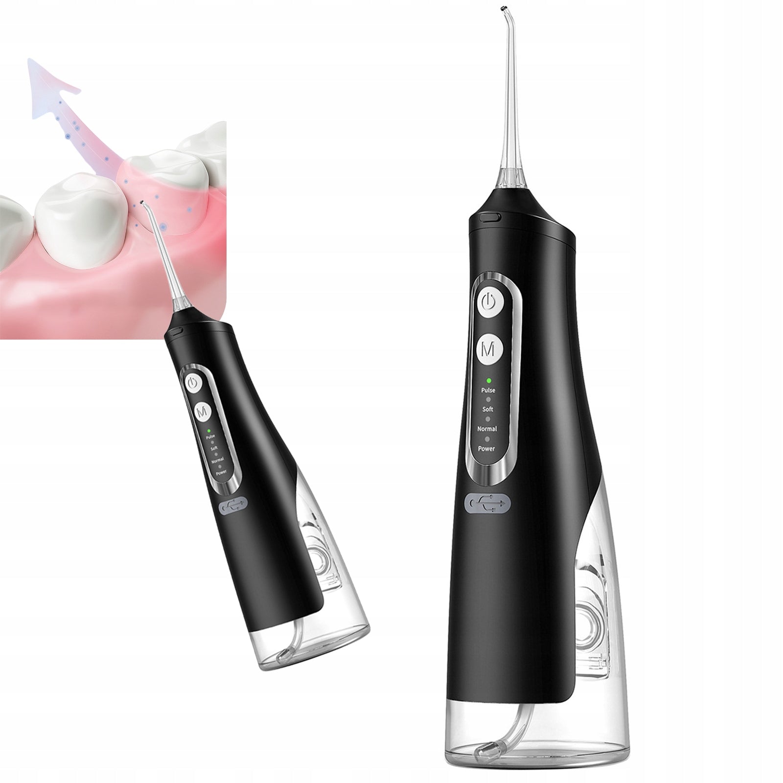 DENTAL IRRIGATOR CORDLESS DENTAL POWERFUL 4 NOZZLES 4 MODES 310ML BLACK Brand no brand