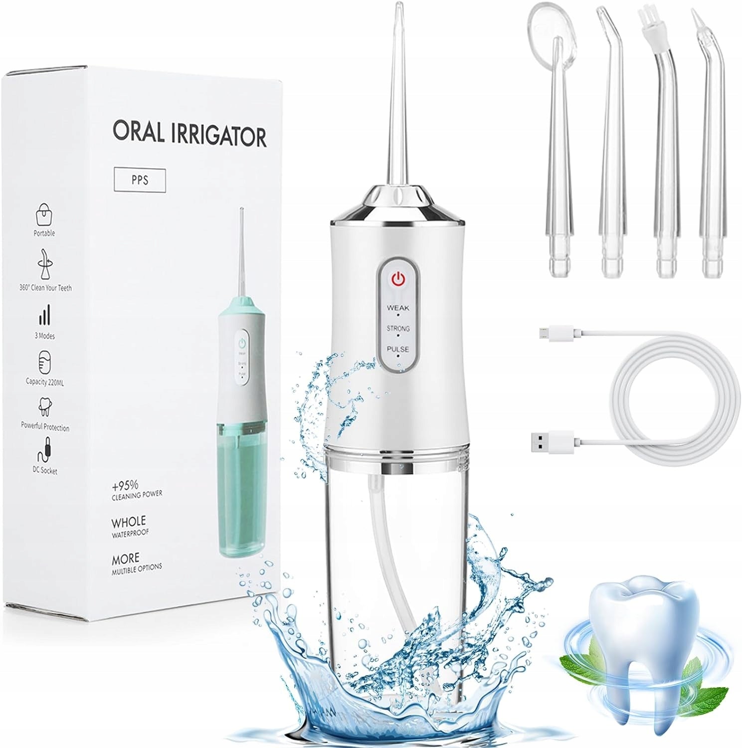 DENTAL IRRIGATOR FOR TEETH WIRELESS 3 MODES NOZZLE SET 4 PIECES