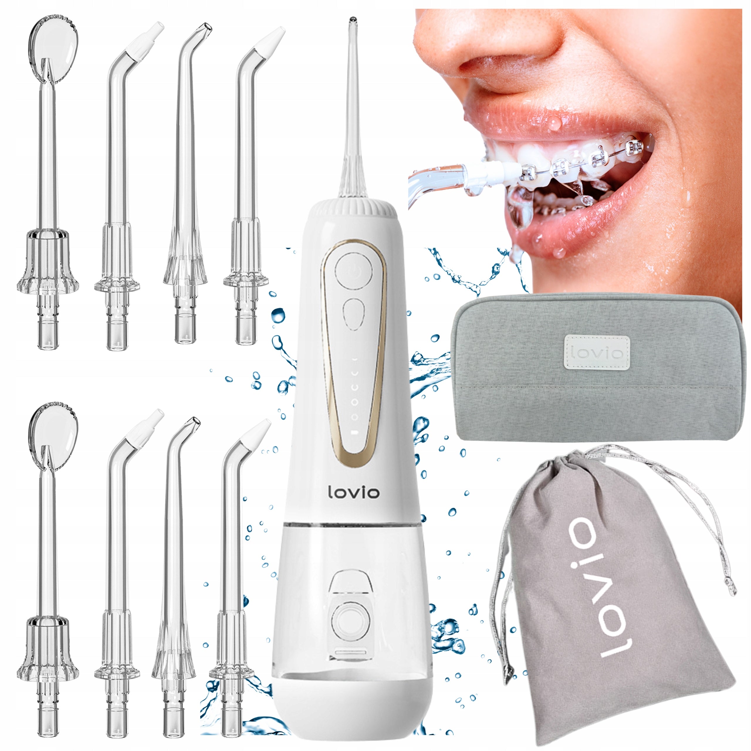 DENTAL WIRELESS IRRIGATOR POWERFUL PRO LOVIO CASE + 8 nozzles