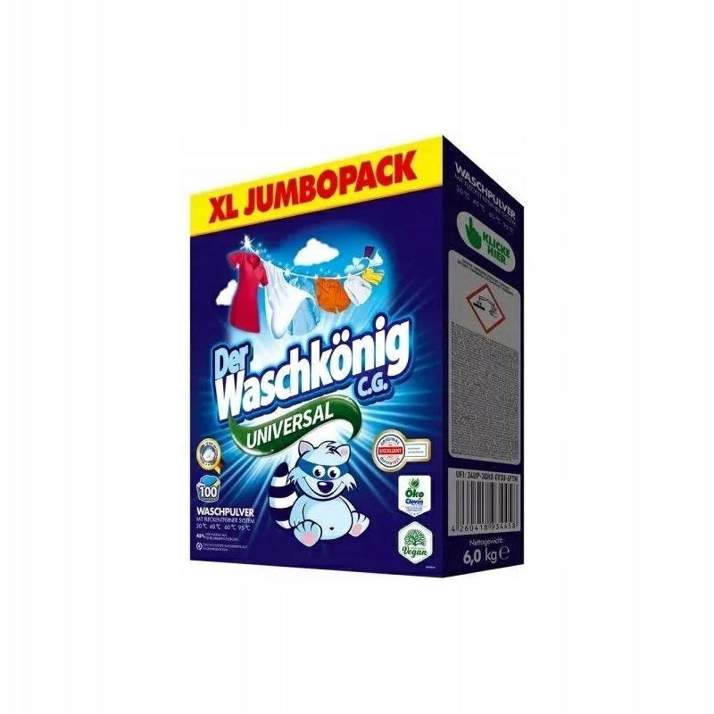 DER WASCHKONIG WASHING POWDER EFFECTIVE UNIVERSAL CARTON 6 KG 100 WASHES Packaging status original