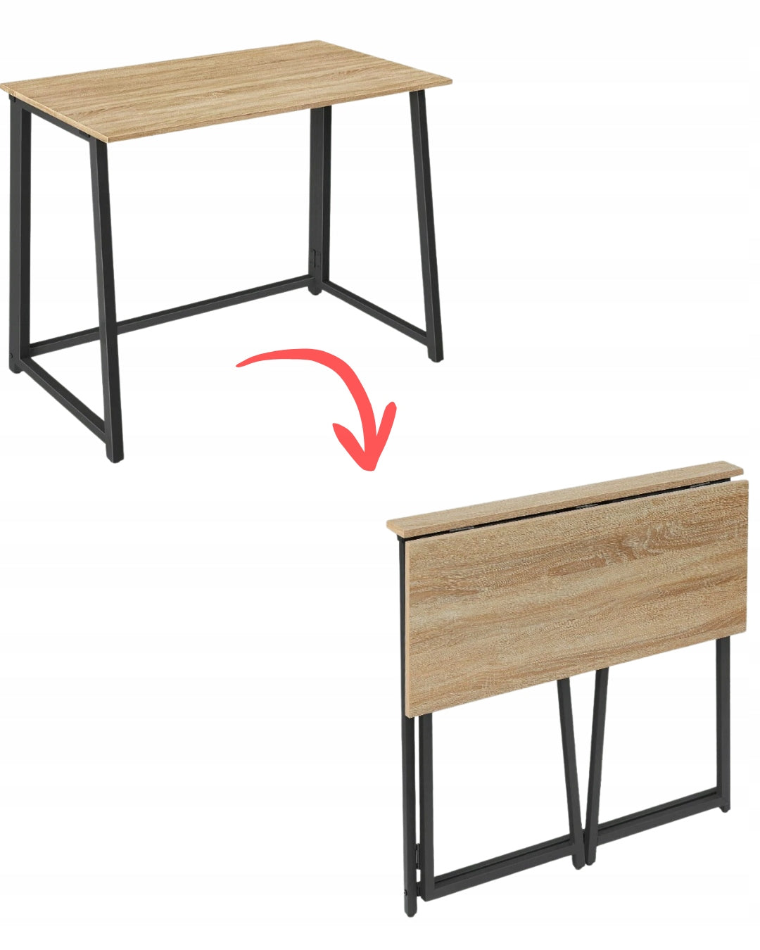 DESK 80 X 40 CM FOLDING COMPUTER SCHOOL SONOMA OAK , BLACK