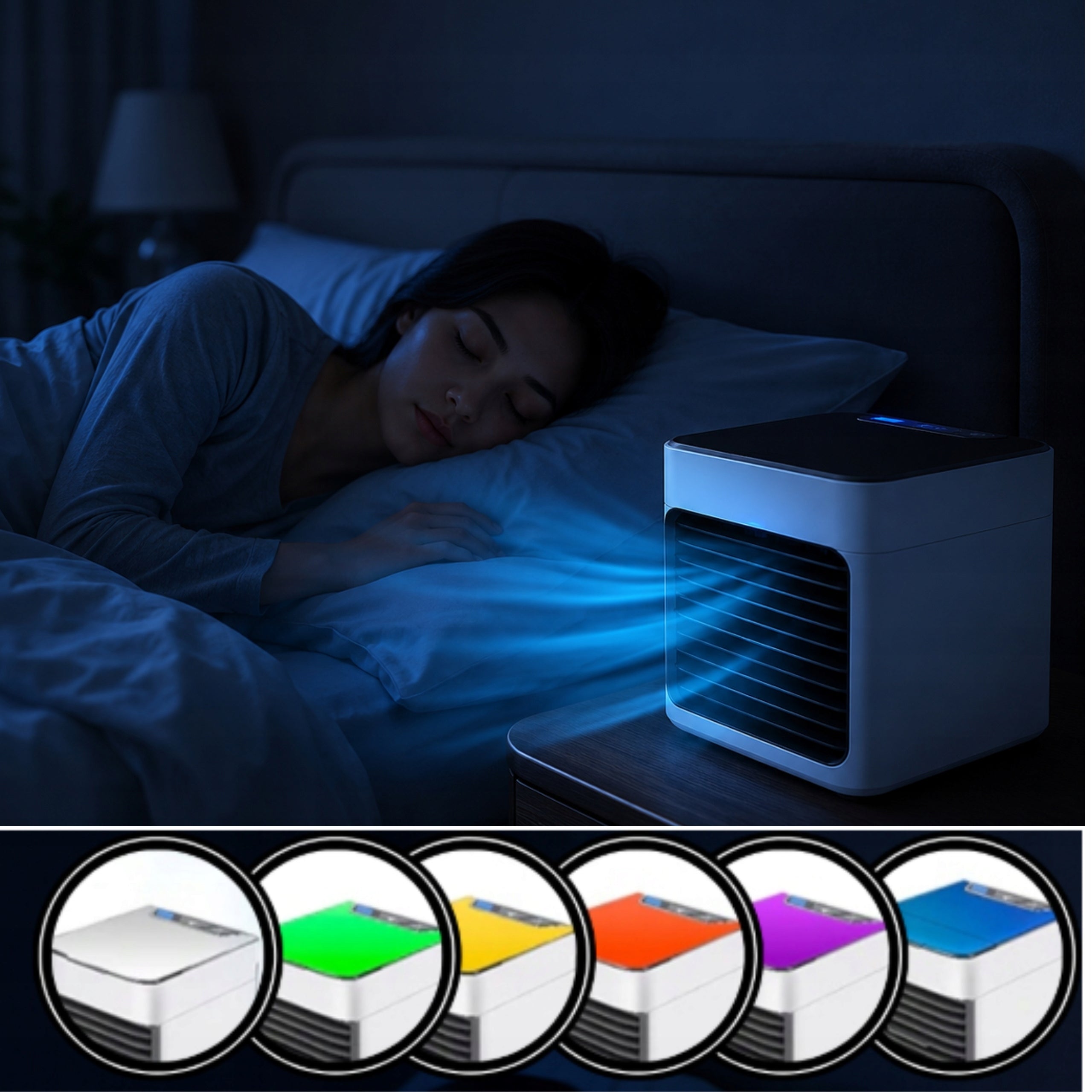 DESK AIR CONDITIONER WATER FAN ICE 3IN1 USB LED FAN+BAGS Dominant color white