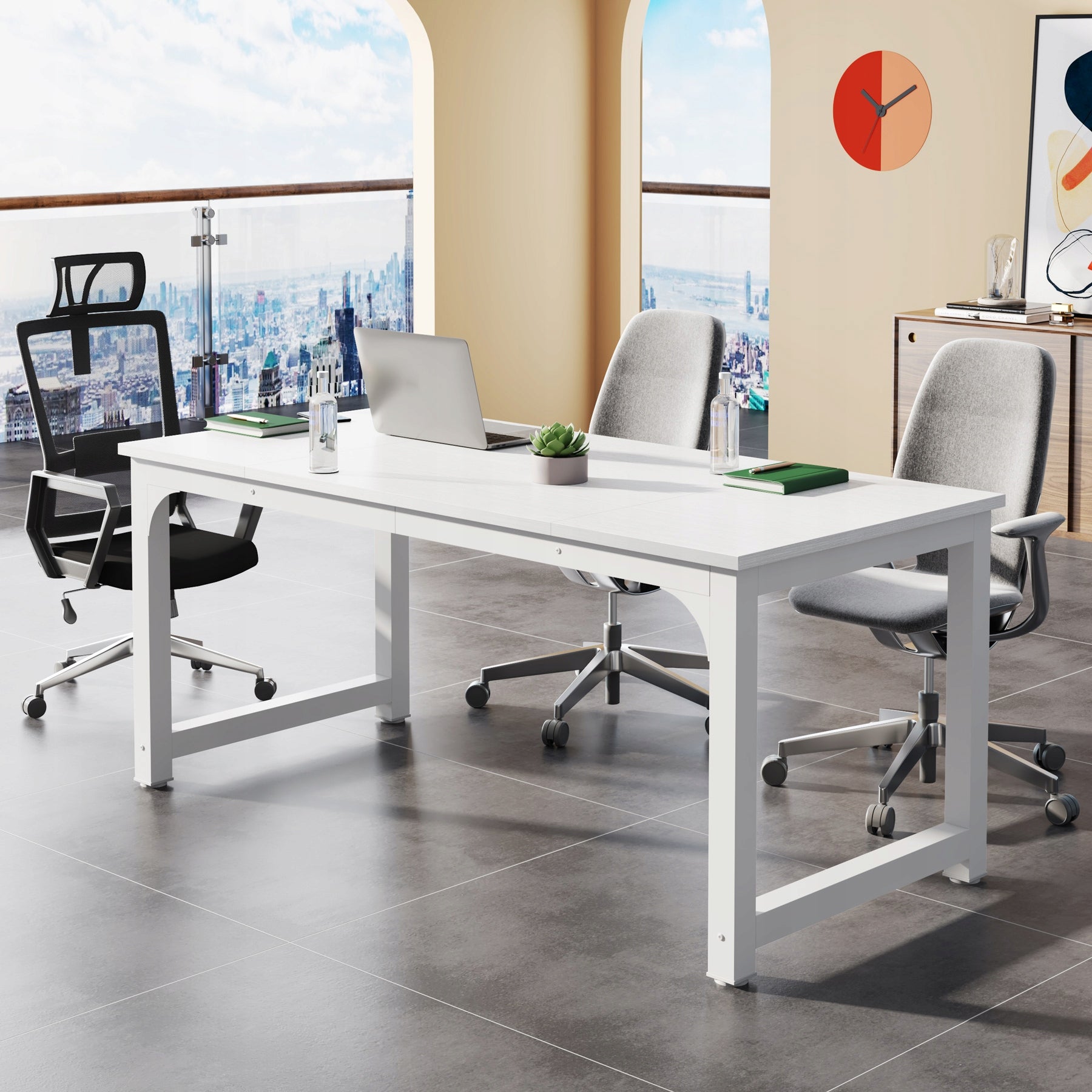 DESK COMPUTER TABLE, WRITING DESK, WHITE, 160CM Brand Tribesigns