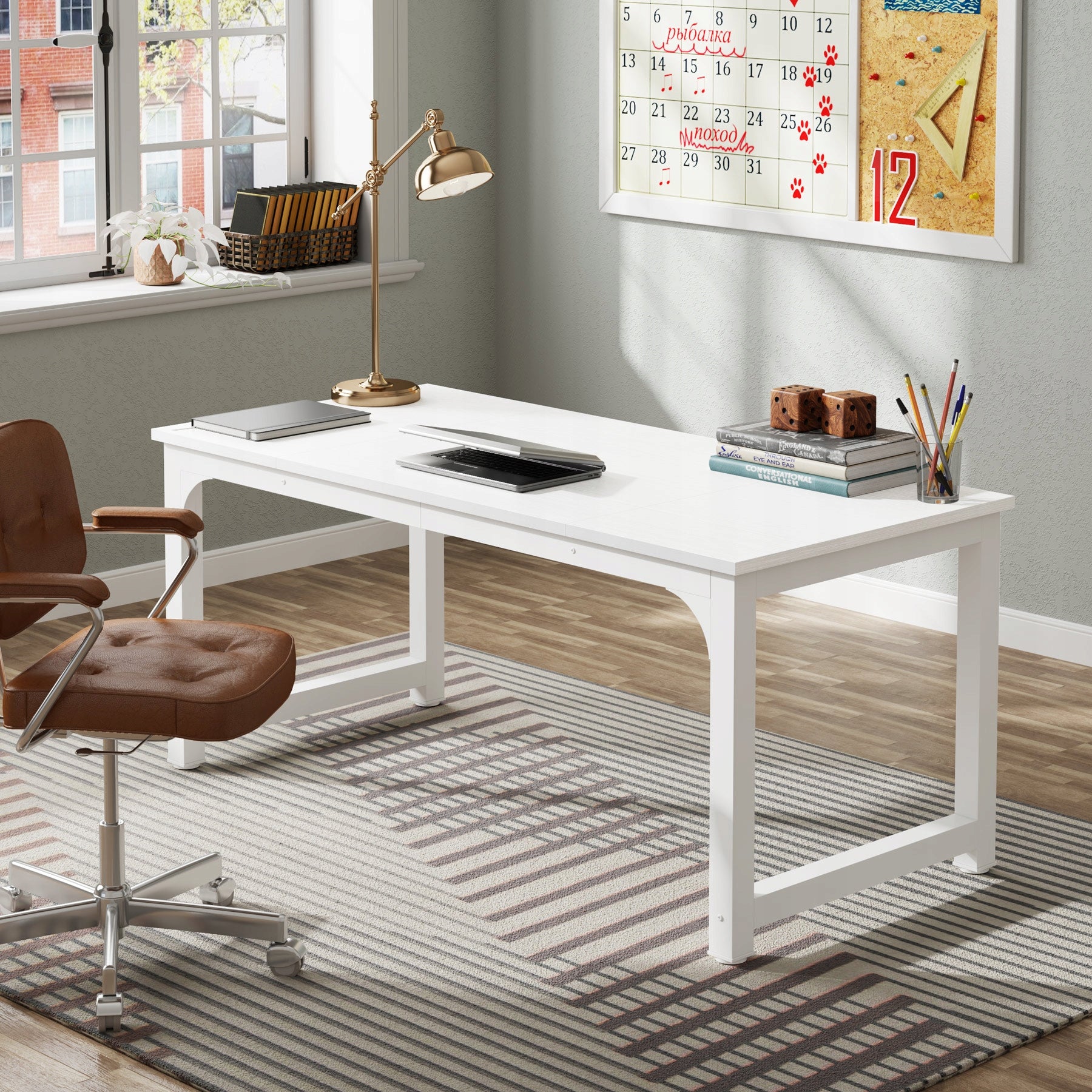 DESK COMPUTER TABLE, WRITING DESK, WHITE, 160CM Manufacturer code Tribesigns