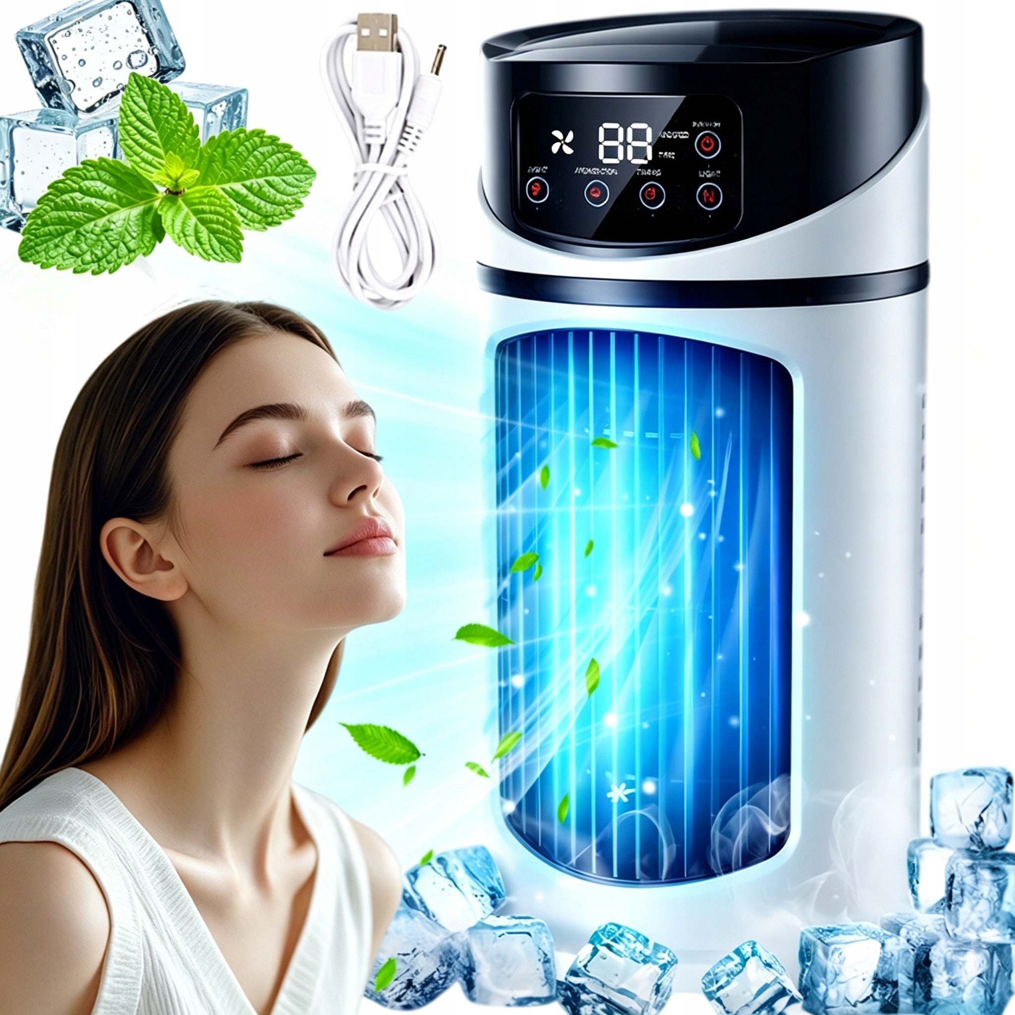 DESK COOLING FAN WITH HUMIDIFIER MINI AIR CONDITIONER 6SPEEDS 300ML
