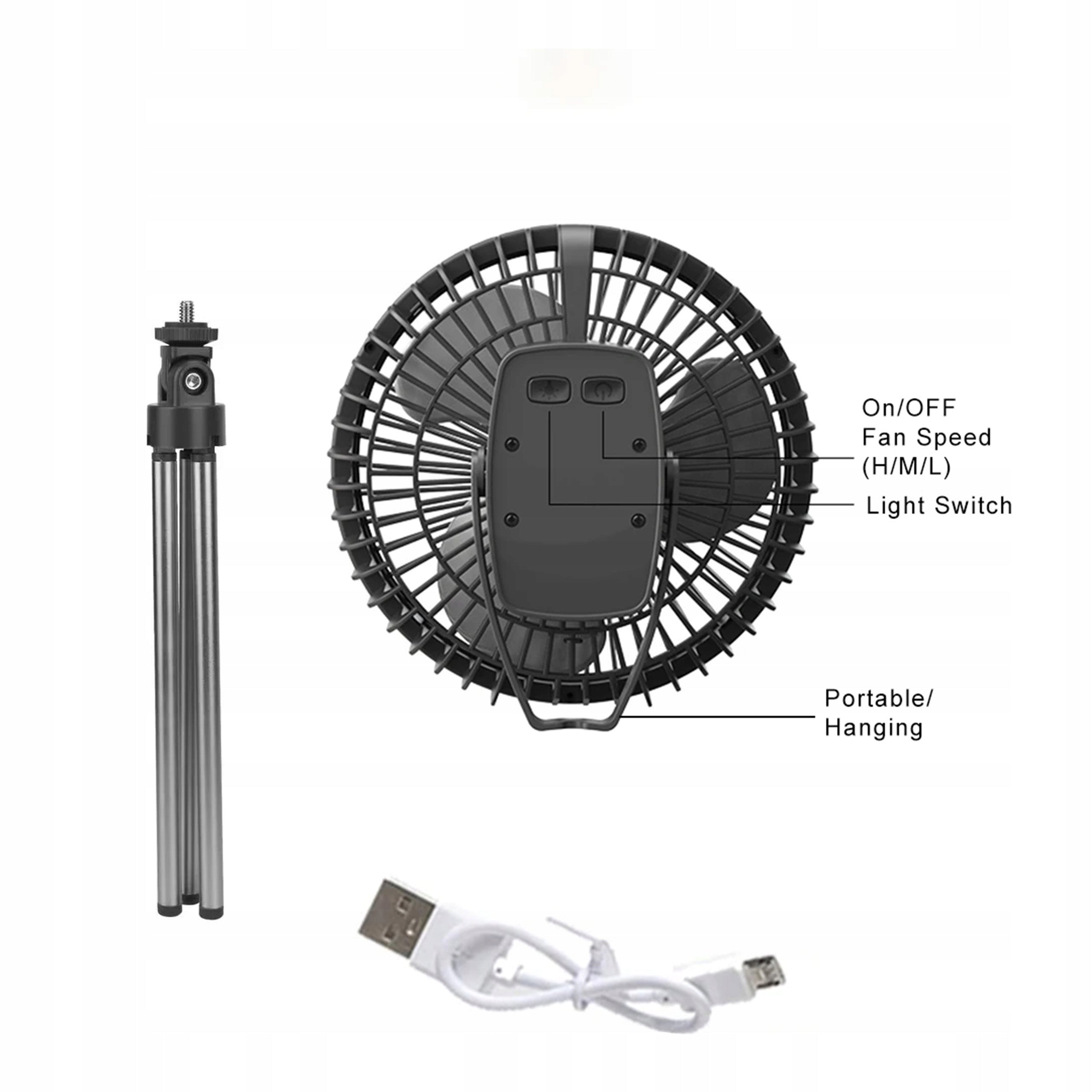 DESK FAN PORTABLE 3 GEARS QUIET BACKLIGHT STAND HANDLE Functions tilt angle adjustment