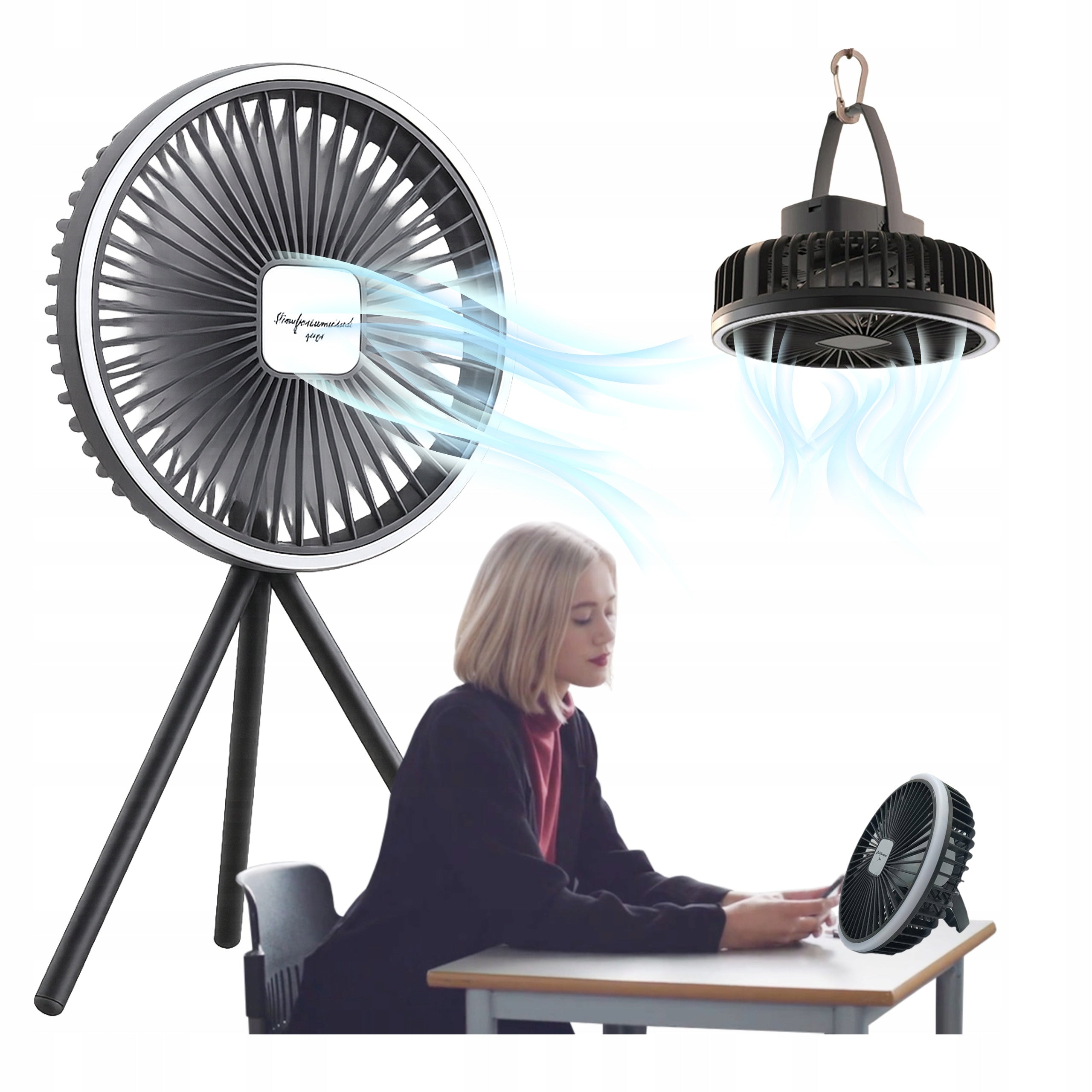 DESK FAN PORTABLE 3 GEARS QUIET BACKLIGHT STAND HANDLE