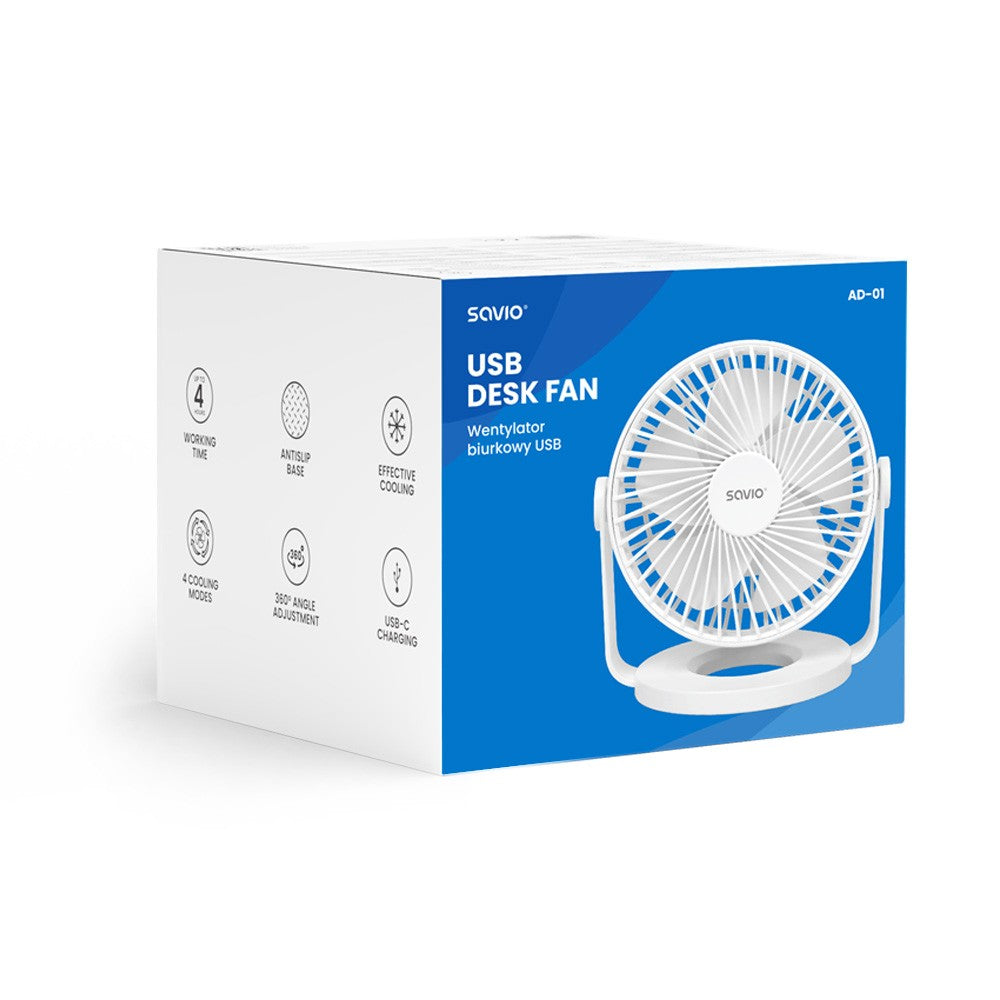 DESK FAN QUIET WIRELESS FAN SAVIO AD01 4 USB TYPC MODES Functions tilt angle adjustment