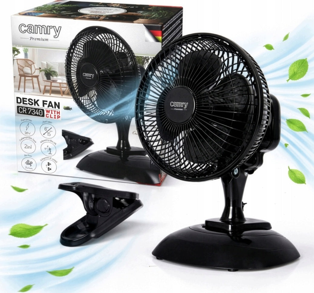 DESK FAN WITH CLIP CAMRY CR 7340 AND BASE BLACK SMALL 15cm Packaging status original