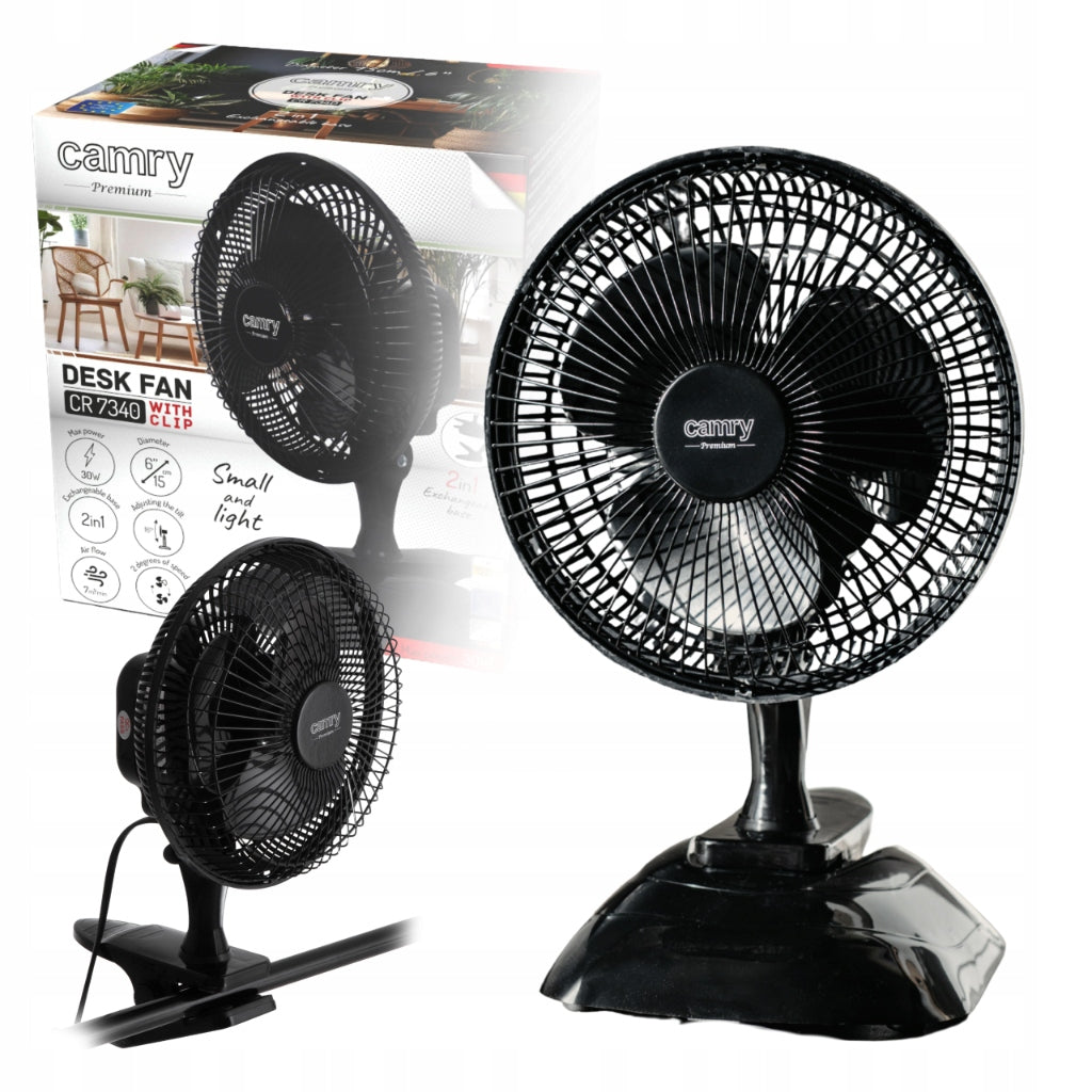 DESK FAN WITH NETWORK CLIP QUIET PORTABLE 15cm 2 SPEEDS 30W