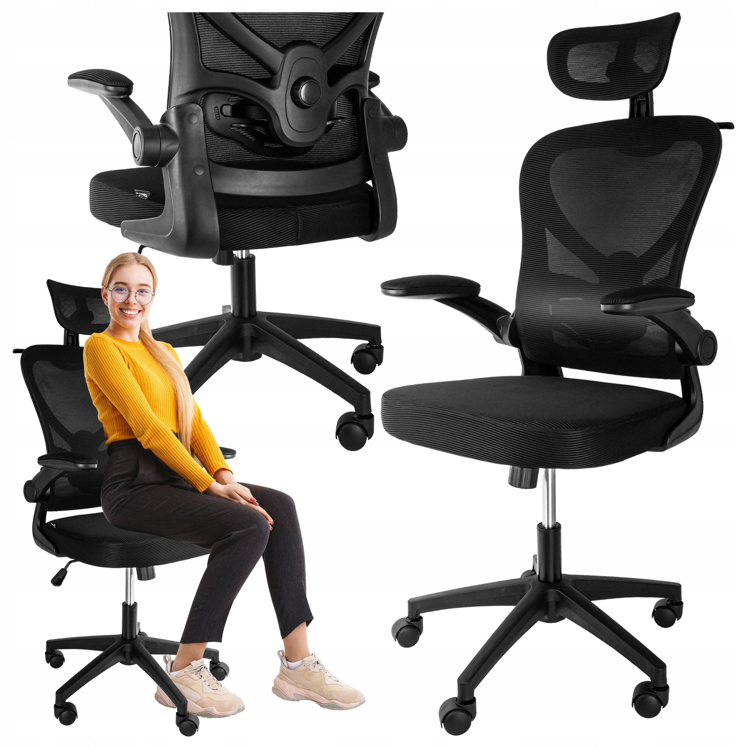 DESK SWIVEL CHAIR ERGONOMIC OFFICE CHAIR BLACK ADJUSTABLE