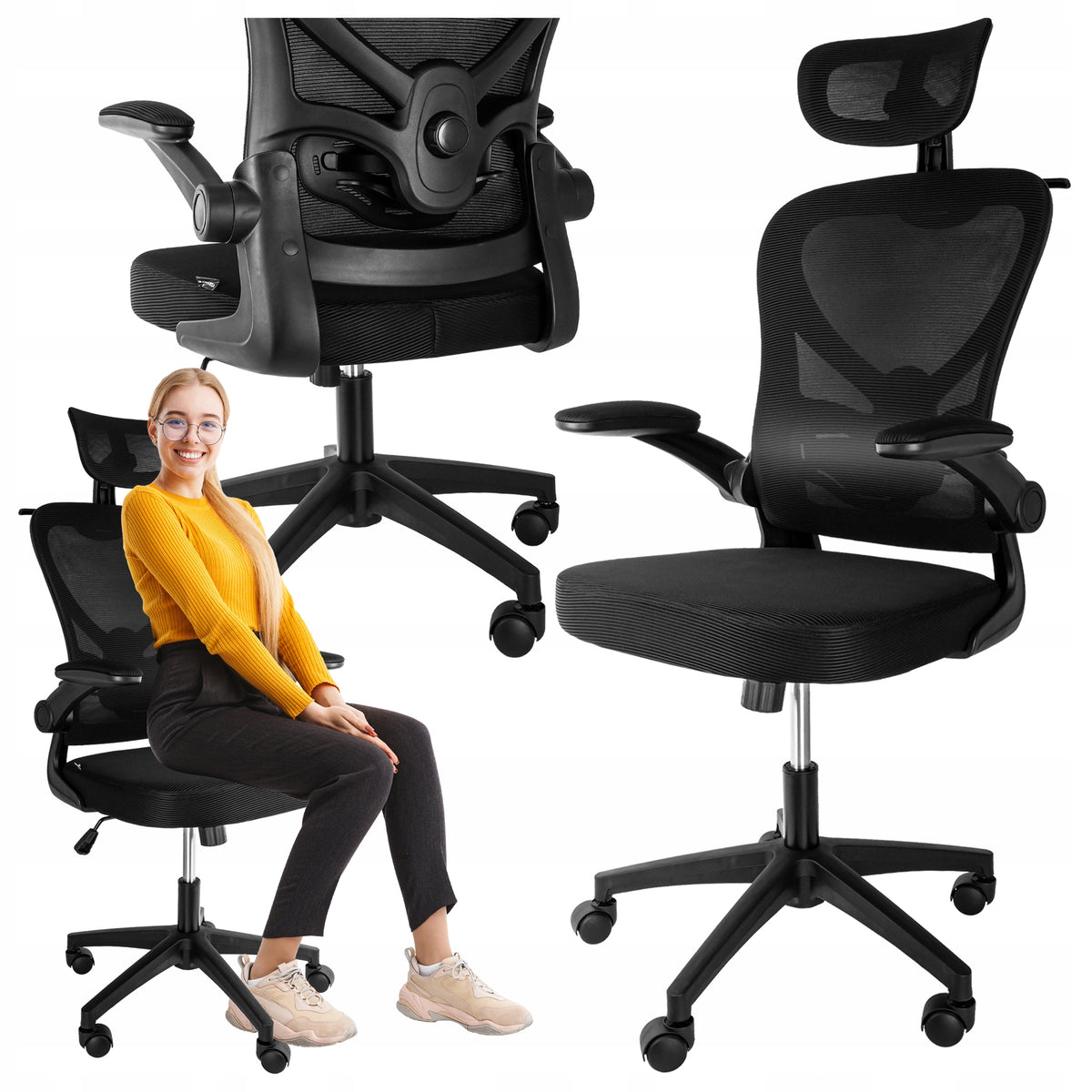 DESK SWIVEL CHAIR ERGONOMIC OFFICE CHAIR BLACK ADJUSTABLE