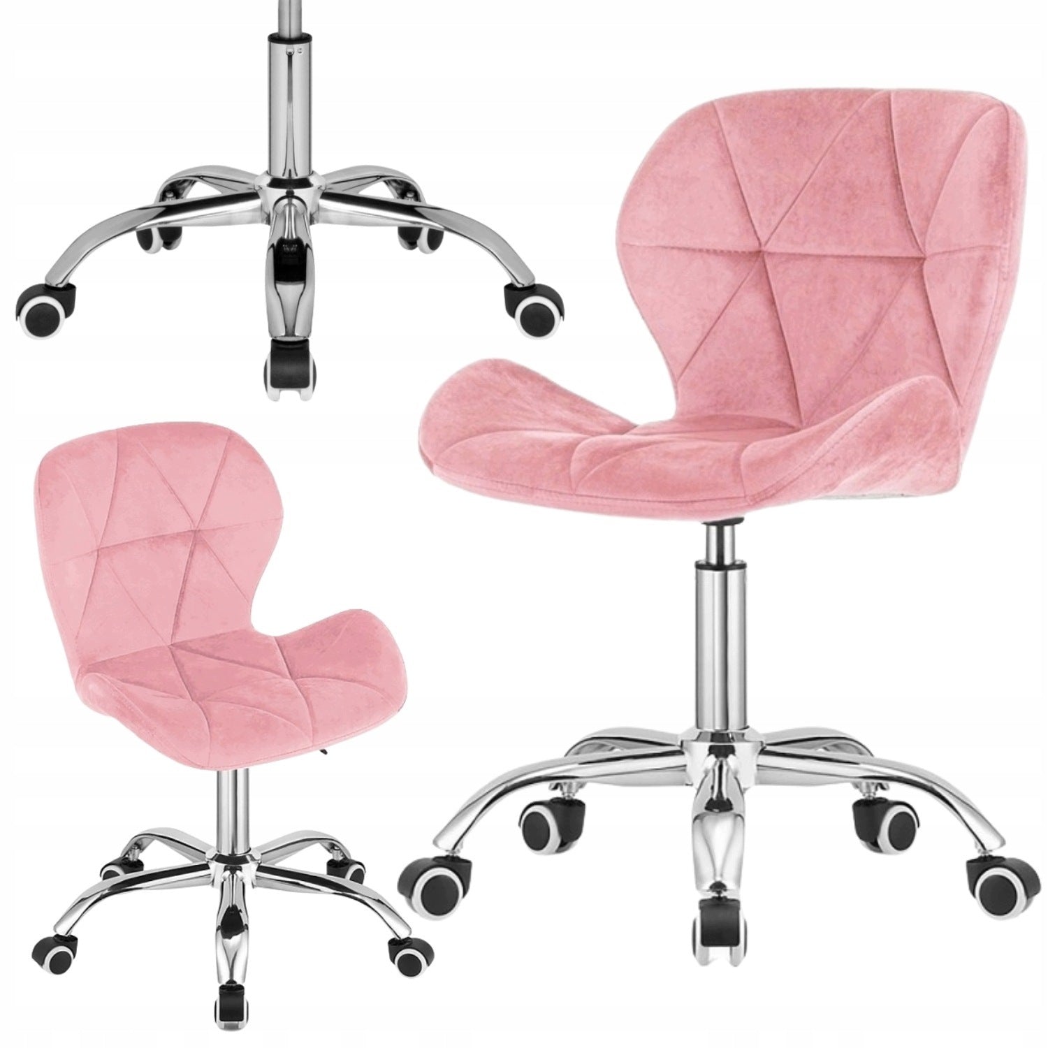 DESK SWIVEL CHAIR PINK VELOUR ADJUSTABLE CHAIR ON WHEELS