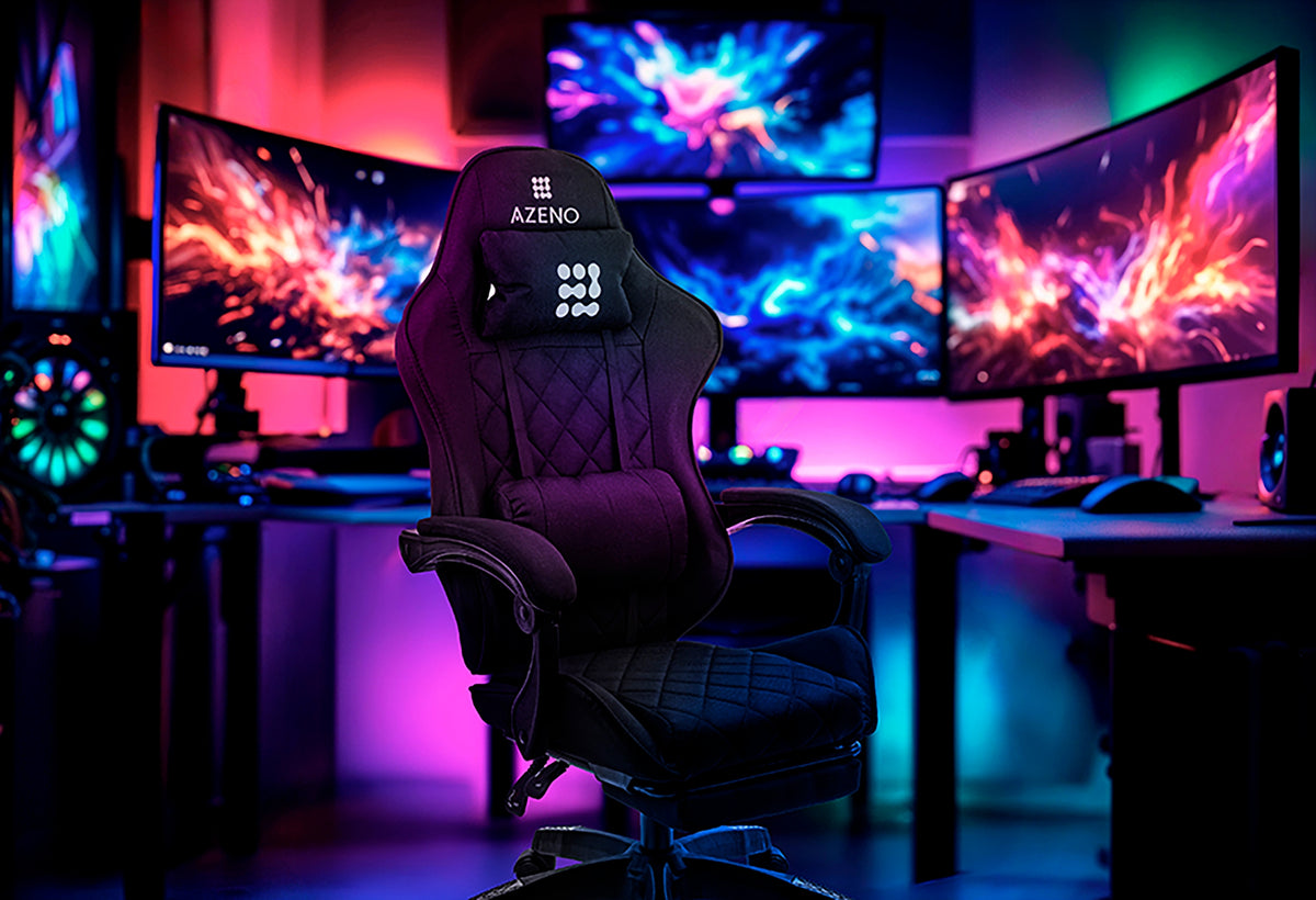 DESK SWIVEL GAMING CHAIR WITH FOOTREST BLACK Packaging status original