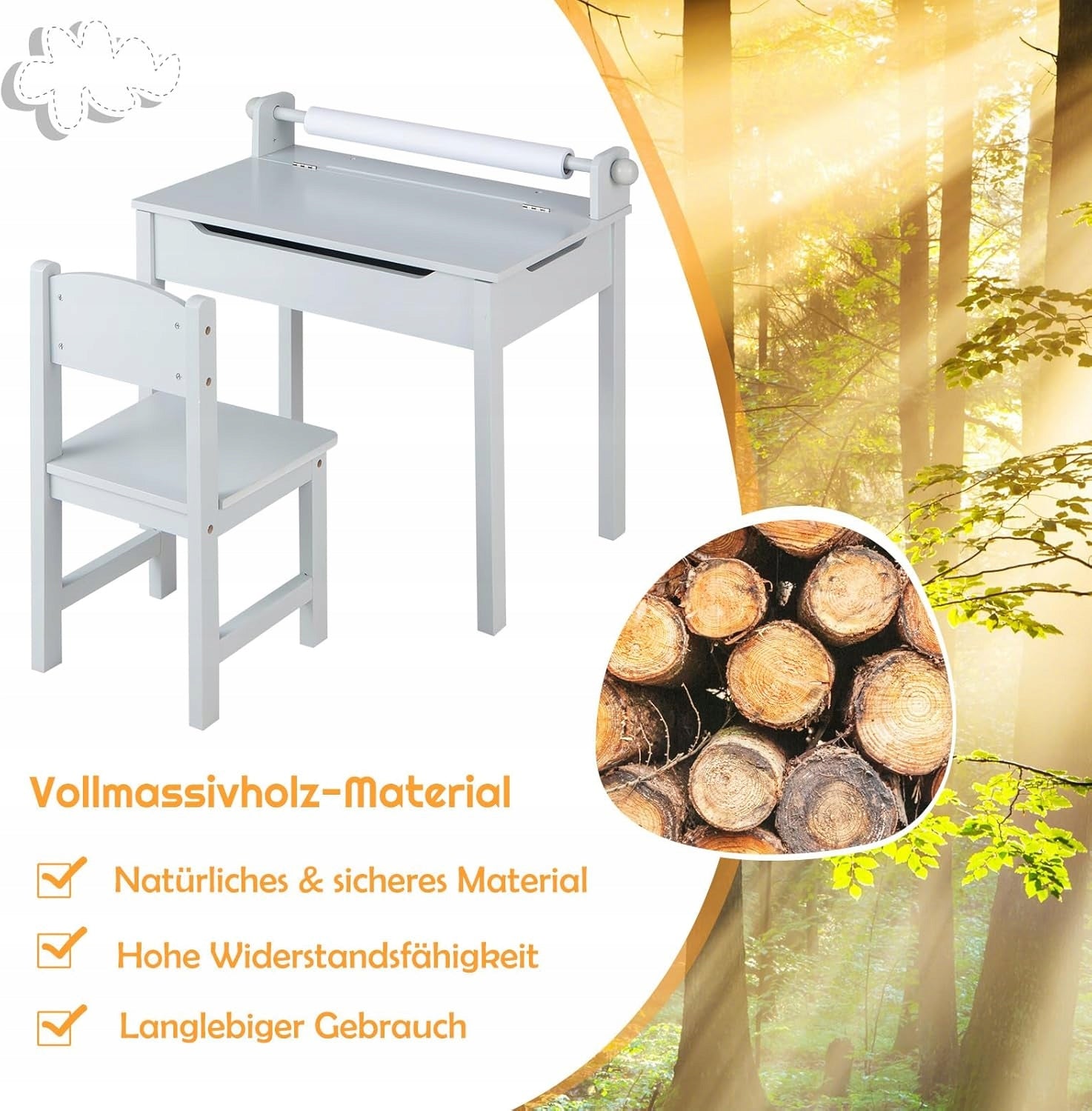 DESK WITH CHAIR STORAGE SMALL IDEAL FOR CHILDREN TO LEARN TO DEVELOP HOBBIES Manufacturer code MAŁE BIURKO DZIECIĘCE Z KRZESEŁKIEM SZARE