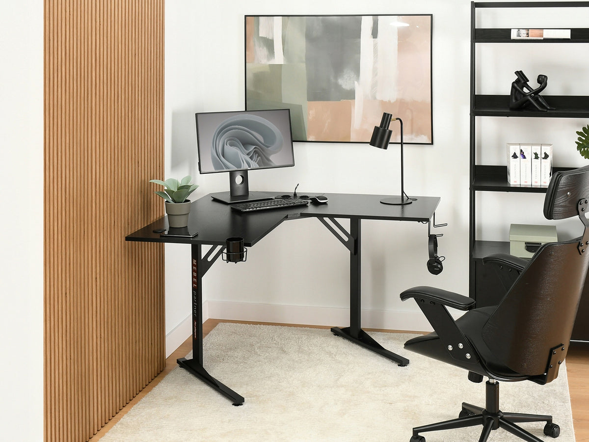 DESK WITH HEADPHONE HOLDER AND USB MADS C BLACK WOOD AND BLACK FRAME EAN (GTIN) 5907698689386
