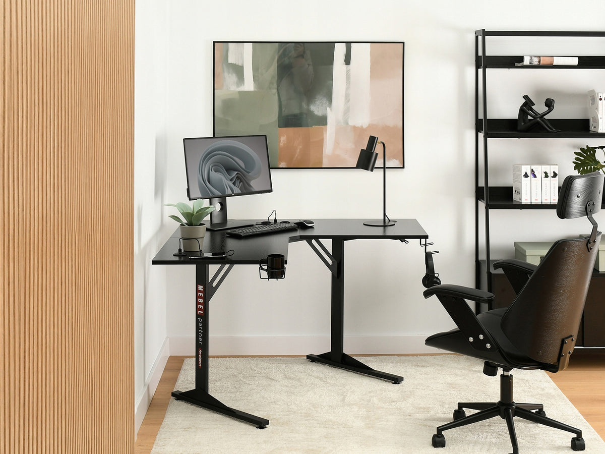 DESK WITH HEADPHONE HOLDER AND USB MADS C BLACK WOOD AND BLACK FRAME Manufacturer code 5907698689386
