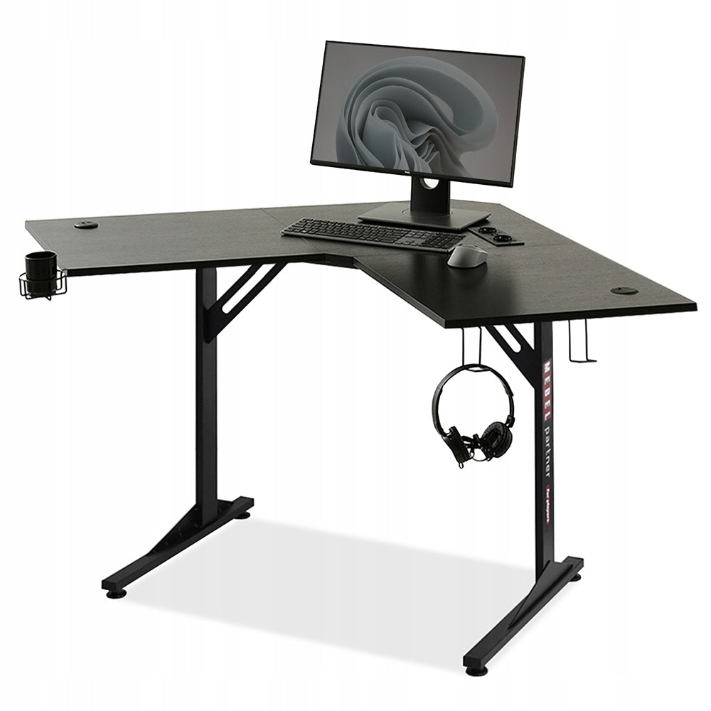 DESK WITH HEADPHONE HOLDER AND USB MADS C BLACK WOOD AND BLACK FRAME