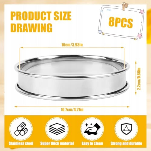 DESSERT RINGS 8 PIECES FOR BAKING 10 CM STAINLESS STEEL Manufacturer code Bez marki