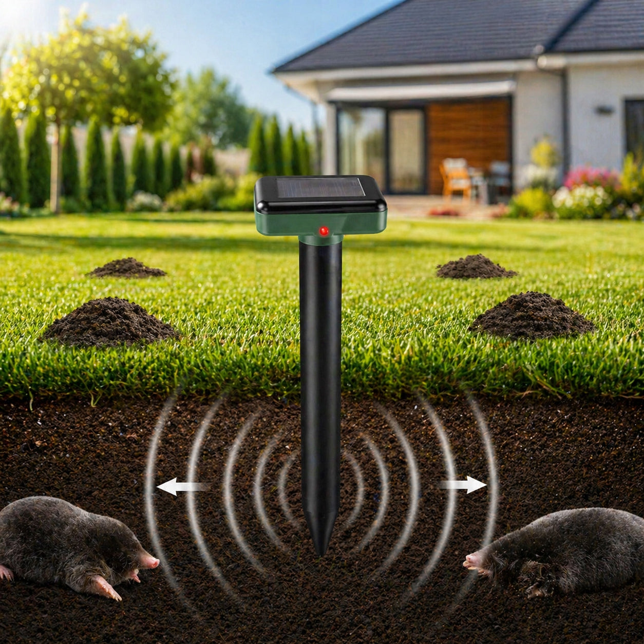 DETERRENT FOR MOLES VOLES MICE MARTENS RODENTS SOLAR VIBRATION 850m² Use Against rodents moles martens mice rats