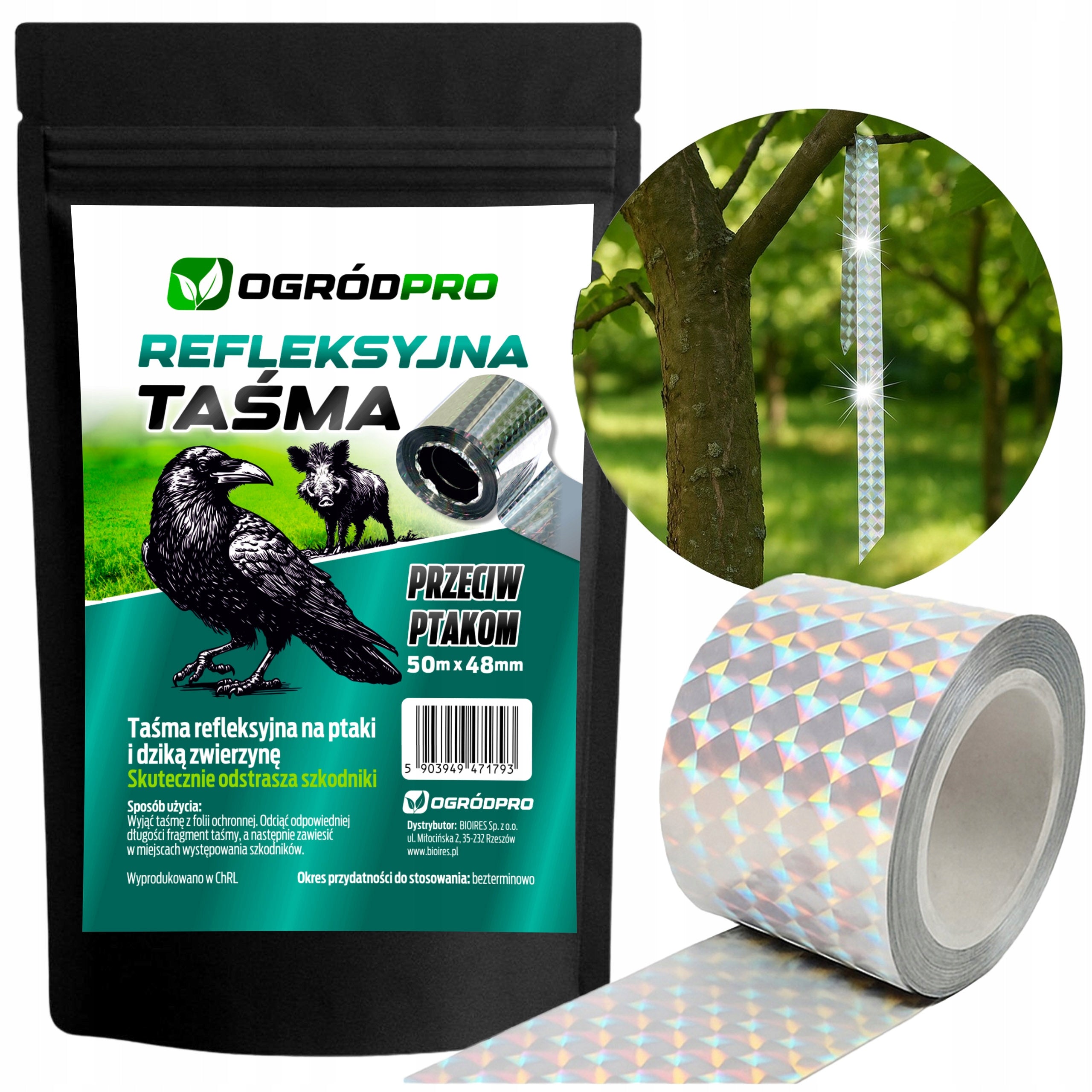 DETERRENT TAPE AGAINST BIRDS FOR BIRDS STARLINGS WILD ROE DEER 50 MB Packaging status original