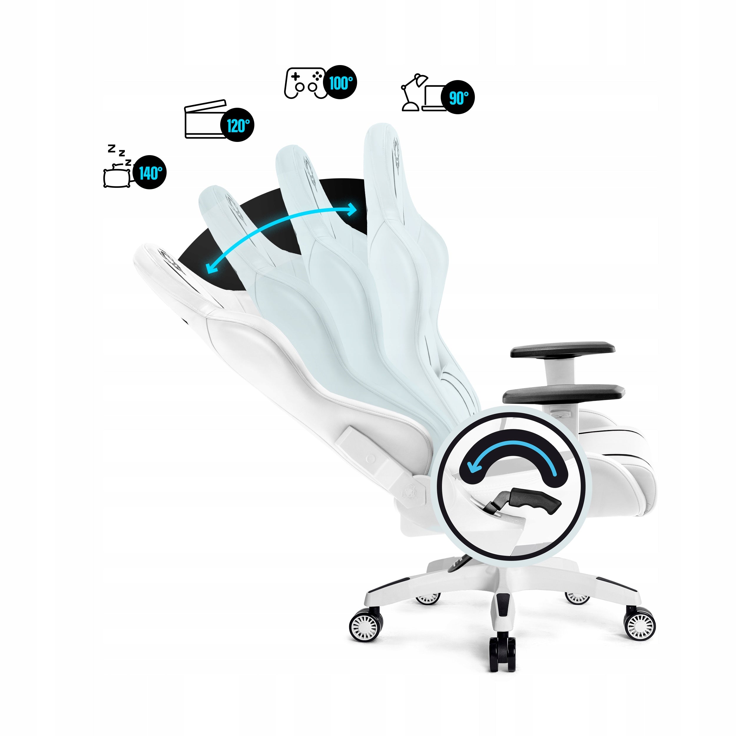 DIABLO X-One 2.0 Normal Size Eco Leather Gaming Chair: White & Black Furniture height 134 cm
