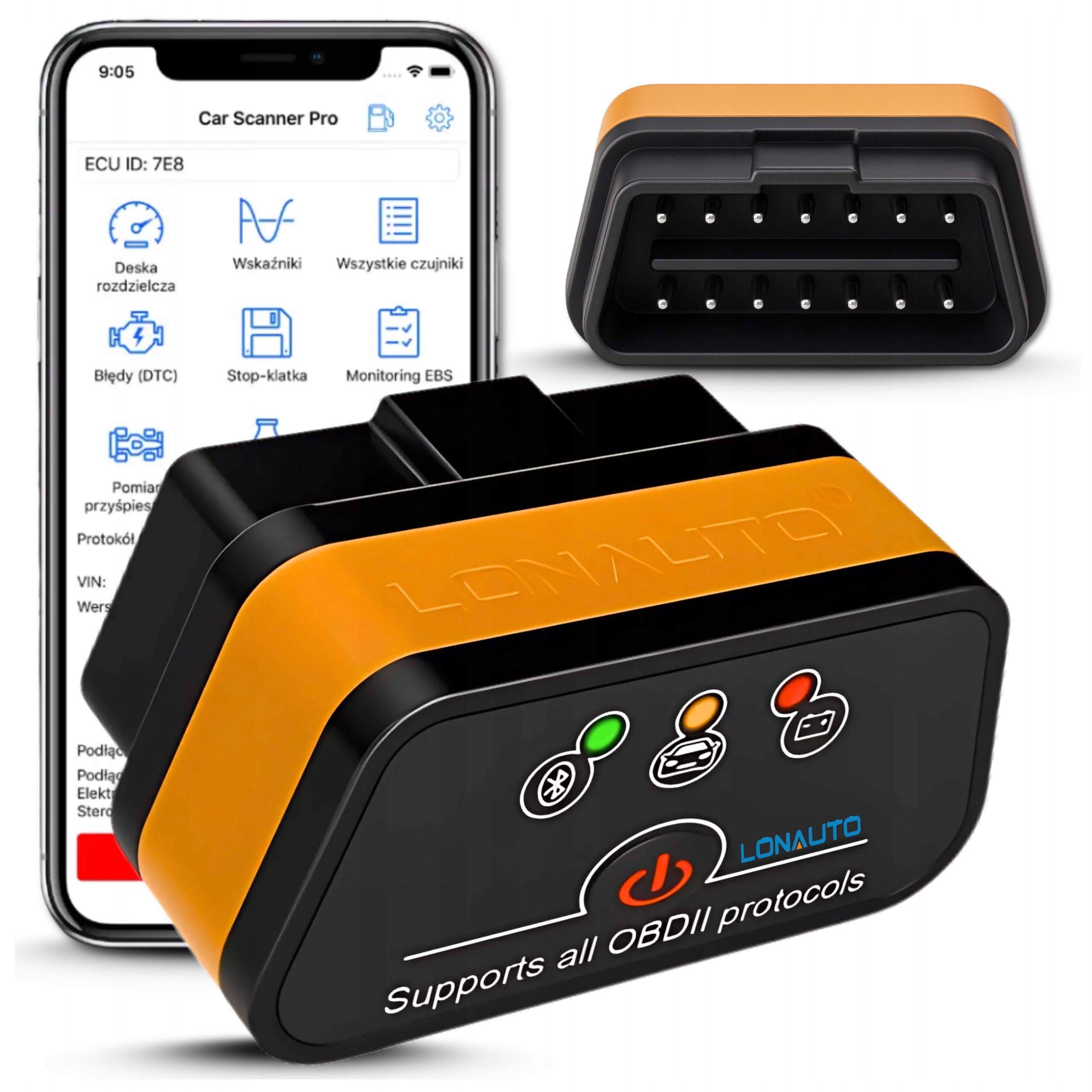 DIAGNOSTIC INTERFACE TESTER ELM327 OBD2 BLUETOOTH 4.0 ANDROID iOS Polish