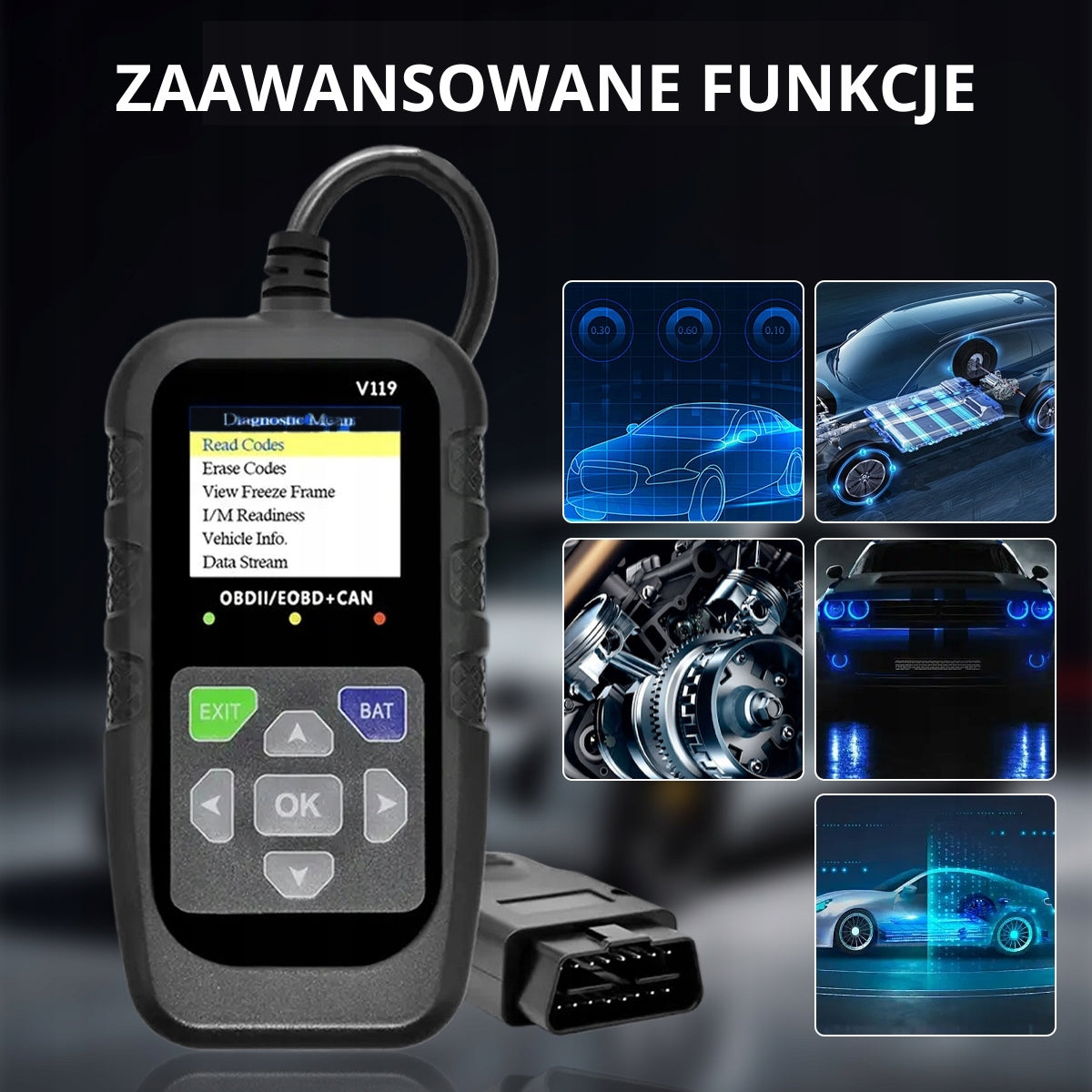 DIAGNOSTIC INTERFACE TESTER OBD2 Polish SCANNER PL Reading Delete Product weight with unit packaging 0.3 kg