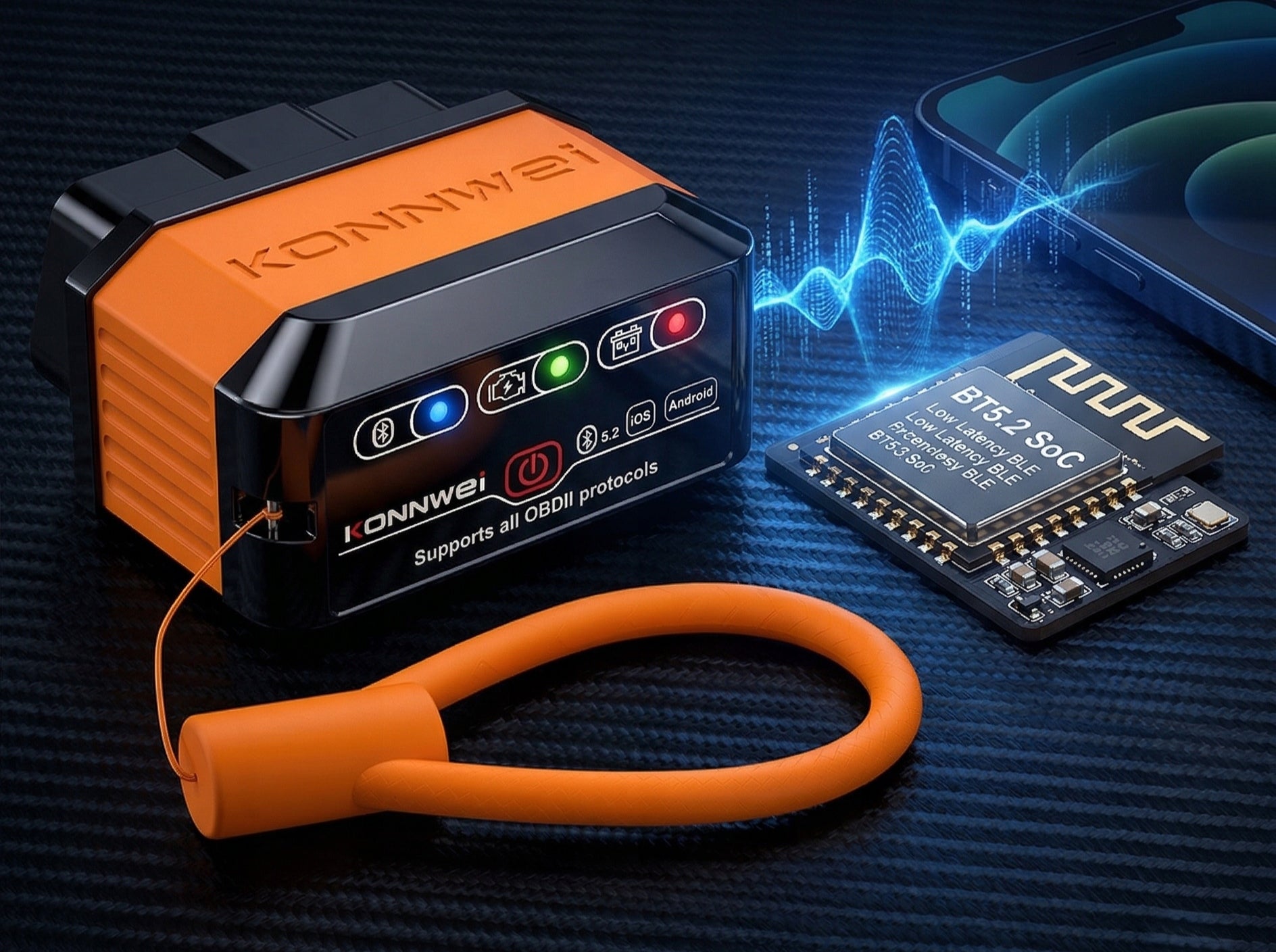 DIAGNOSTIC INTERFACE UNIVERSAL BLUETOOTH TESTER 5.2 ANDROID / IOS OBD2 Brand Konnwei
