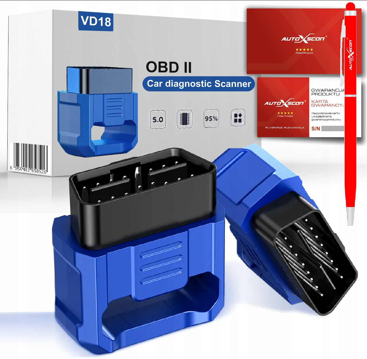 DIAGNOSTIC INTERFACE VD18 BLUETOOTH 5.0 OBD2 ANDROID EAN (GTIN) 6976074581308