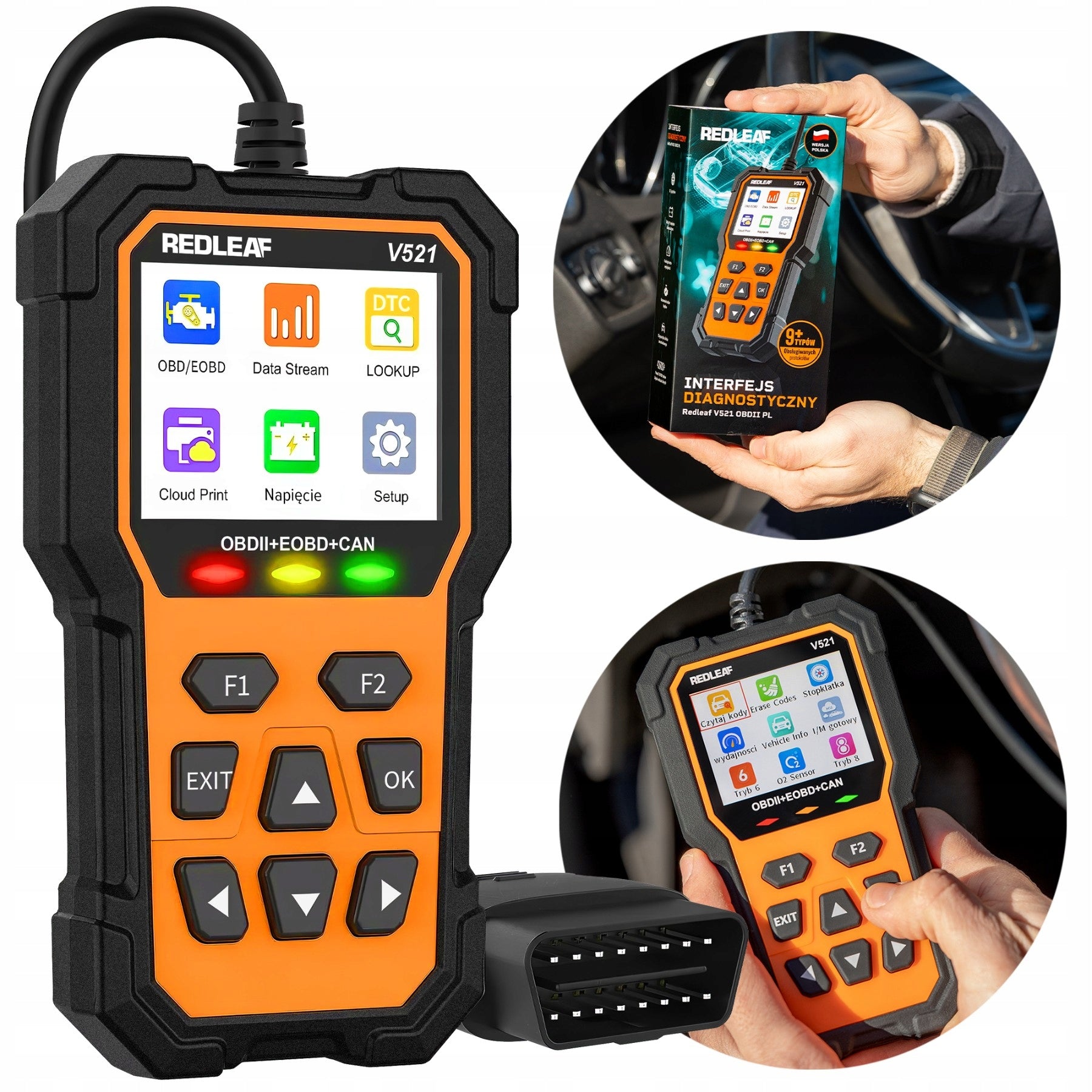 DIAGNOSTIC TESTER OBD2 INTERFACE ERROR SCANNER PASSENGER CARS LCD Polish Manufacturer code RL-V521