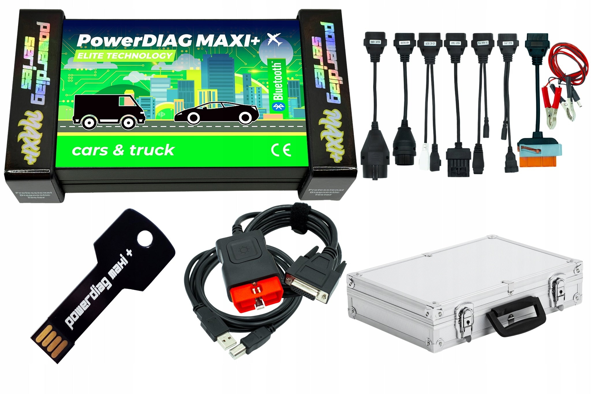 DIAGNOSTIC TESTER PowerDIAG MAXI+ INTERFACE SCANNER +8 PERSONAL CABLES +WAL