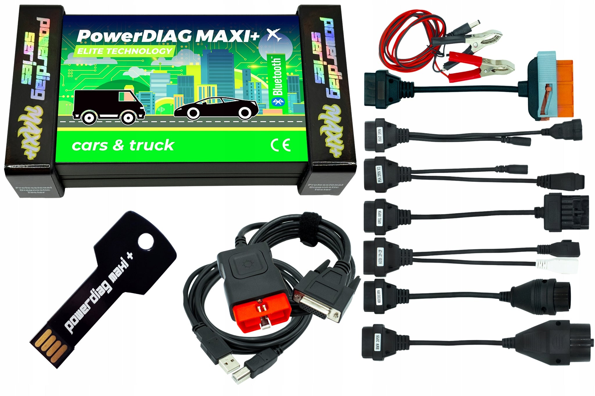 DIAGNOSTIC TESTER PowerDIAG MAXI+ SCANNER INTERFACE +8 PERSONAL CABLES PL