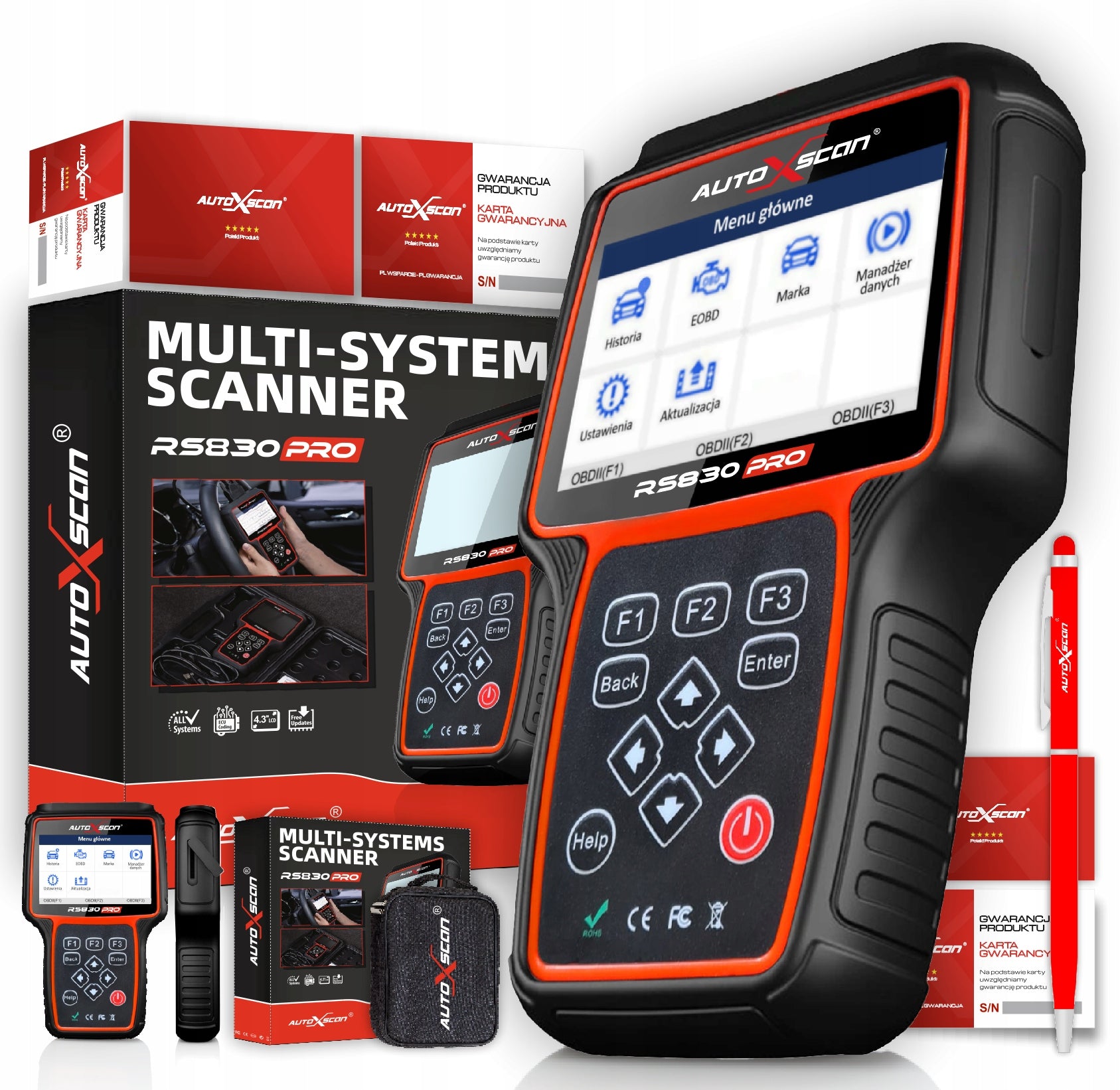 DIAGNOSTIC TESTER RS830PRO 1 BRAND + OBDII POLISH LANGUAGE FREE UPDATE Manufacturer code RS830PRO